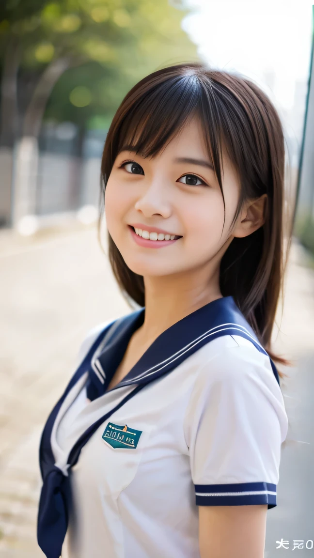 cleavage, the chest of the shirt is wide open, embarrassed , 1girl, cute, 18 years old, smiling, look at viewer, sailor uniform, seifuku, photo, realistic, best quality, hires, detailed face, classroom, detailed background, diffused lighting, depth of field, bokeh, , portrait, , ( masterpiece), accurate, anatomically correct, f/1.8, 90mm, Fujifilm GFX 50R, raw photo, regina display, super detail, high details, high quality, best quality, highres, UHD, 1080p HD, 4K, 8K, beauty, Slender , standing,
