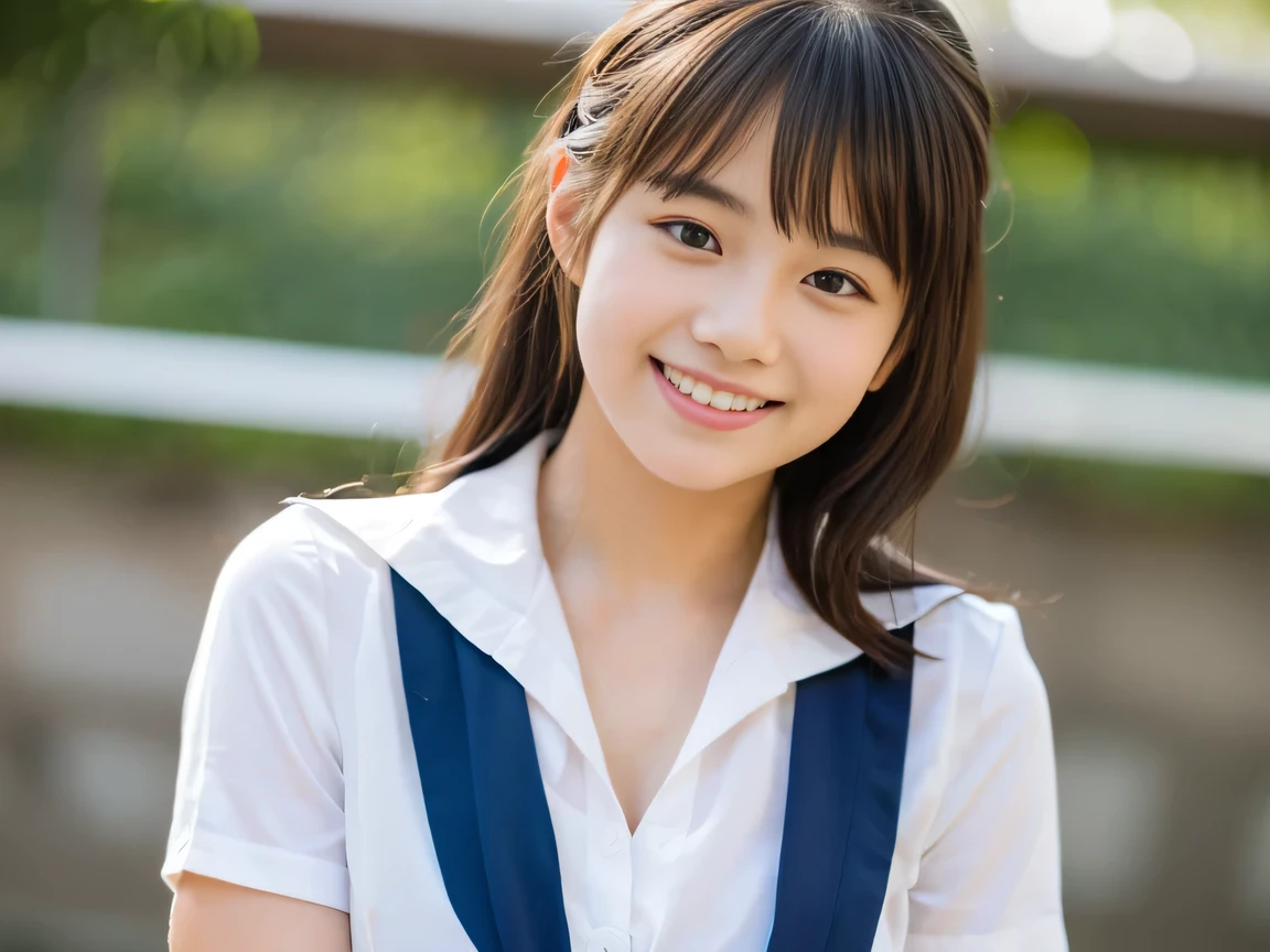 cleavage,　the chest of the shirt is wide open, embarrassed , 1girl, cute, 18 years old, smiling, look at viewer, sailor uniform, seifuku, photo, realistic, best quality, hires, detailed face, classroom, detailed background, diffused lighting, depth of field, bokeh, , portrait, , ( masterpiece), accurate, anatomically correct, f/1.8, 90mm, Fujifilm GFX 50R, raw photo, regina display, super detail, high details, high quality, best quality, highres, UHD, 1080p HD, 4K, 8K, beauty, Slender , standing,
