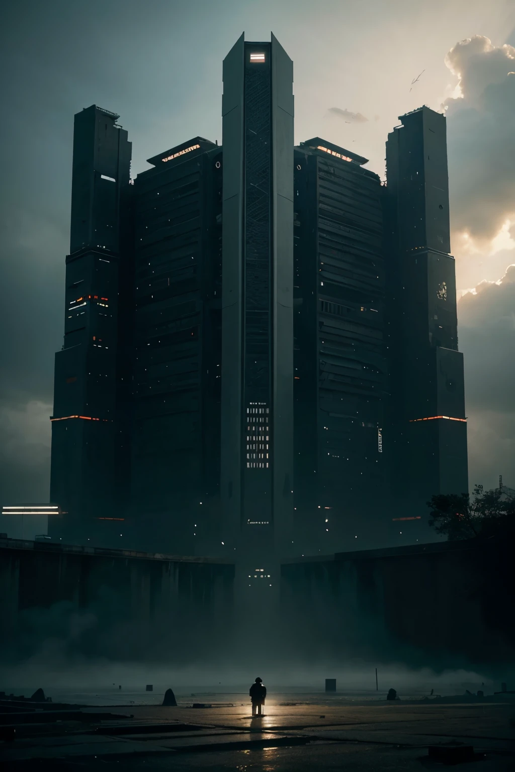 art or ruins?, in the style of sci-fi liminal landscapes, esteban vicente, gigantic scale, frank bramley, magewave, future tech, grandeur of proportions, eipc composition, don lawrence, ominous, cyberpunk, futurist, brutalist, organic, curved lines, smooth, clean, post-apocalyptic, dystopian, ominous, claustrophobic, paranoid, masterpiece
