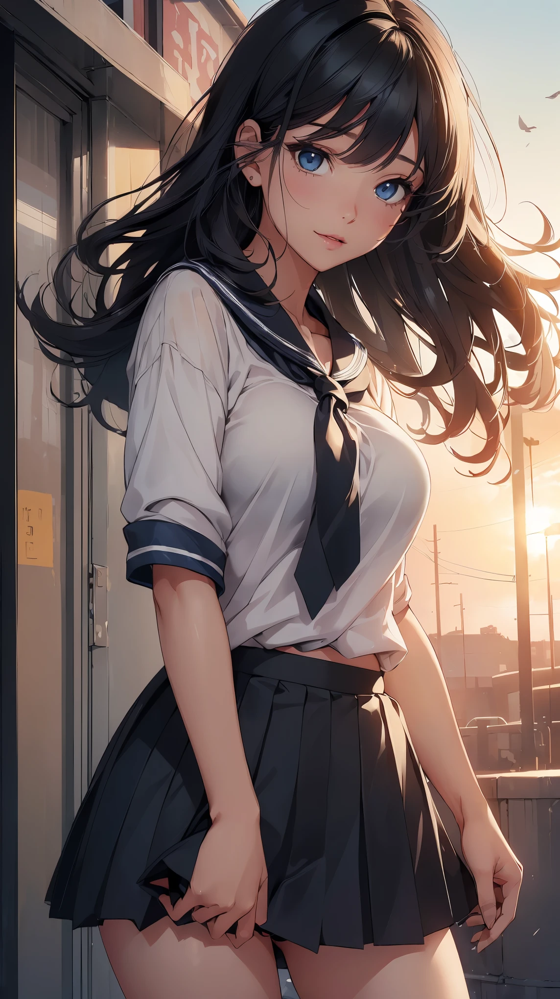 top-quality、4K picture quality、realistic touch,、Photorealistic style、high-detail、photoRealstic、big eye、lean and slender body、huge tit、Strong eyelashes、A sexy、full body Esbian、Flushed cheeks、Kamimei、thin-waist、Voluptuous thighs、Enraptured look、Tall、Her skirt is too short and her butt is visible.、long slender legs、Thin long eyebrows、Sensational attire、 I can see your breasts from the side、see-through short skirt、big butts、Get on all fours and turn your butt towards us、camel toe visible through panties、High school student in sailor suit