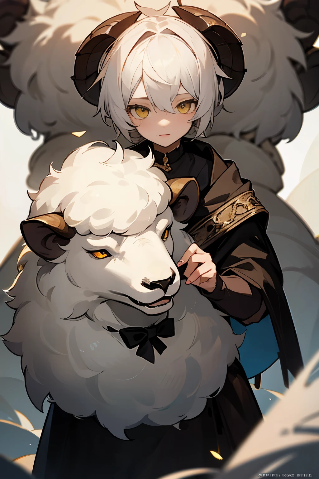 
Cute boy, like a sheep, short white hair, yellow eyes 🐏🔞