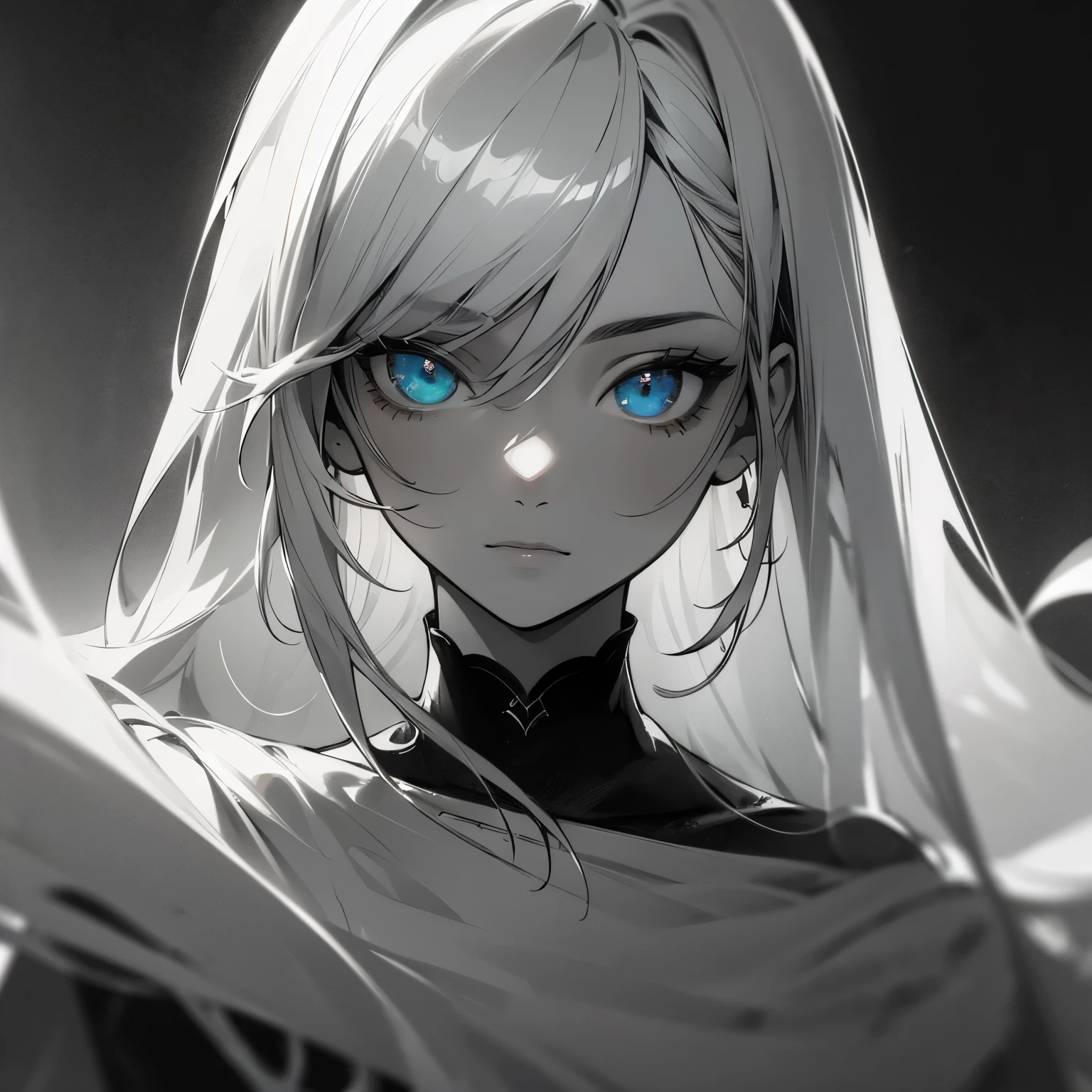 (best quality,highres,masterpiece:1.2),realistic,ultra-detailed,girl with heterochromia,black and white sketch,ink illustration,detailed eyes,natural hair texture,flowing hair,light and shadow,expressive eyes,captivating gaze,monochrome style,contrast,finely shaded face,subtle details,pencil strokes,vivid eyes,decorative elements,dainty facial features,elaborate hairstyle,unique beauty,simple yet elegant,luminosity,striking composition,elegant lines,feminine charm,artistic interpretation,charming,classic,high contrast,impressive,hypnotic,subtle sophistication,distinctive visual impact,striking visual aesthetics,ethereal quality.