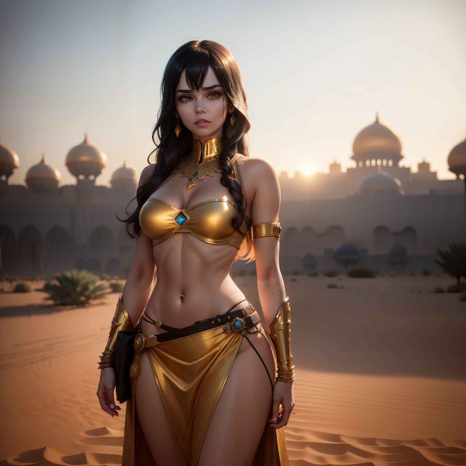 Photo of (arabian princess:1.5) Packed hall standing in the background々and衣装を着て (Cyberpunk Desert:1.3), (Exotic Royal Palace:1.5) and (sunset sky:1.2). In a complex hijab, Long vest in jewelry with gold embroidery, detailed face and eyes, (very detailed:1.4), 8K, realistic, (long dark brown hair:1.2), (young woman:1.1), Written by Jeremy Mann, Written by Sandra Chevrier, Written by Maciej Cuchara, (shadows and highlights:1.3), true shadow, 。.3D, (golden hour lighting:1.3), (by Michelangelo:0.9), Art stations and deviations, Greg Rutkowski and Alphonse Much,RAW photo, Shapuri, by lee jeffries nikon d850 film stock 写真graph 4 kodak portra 400 camera f1.6 lens rich colors hyper 現実的な lifelike texture dramatic lighting unrealengine trending on artstation cinestill 800,
