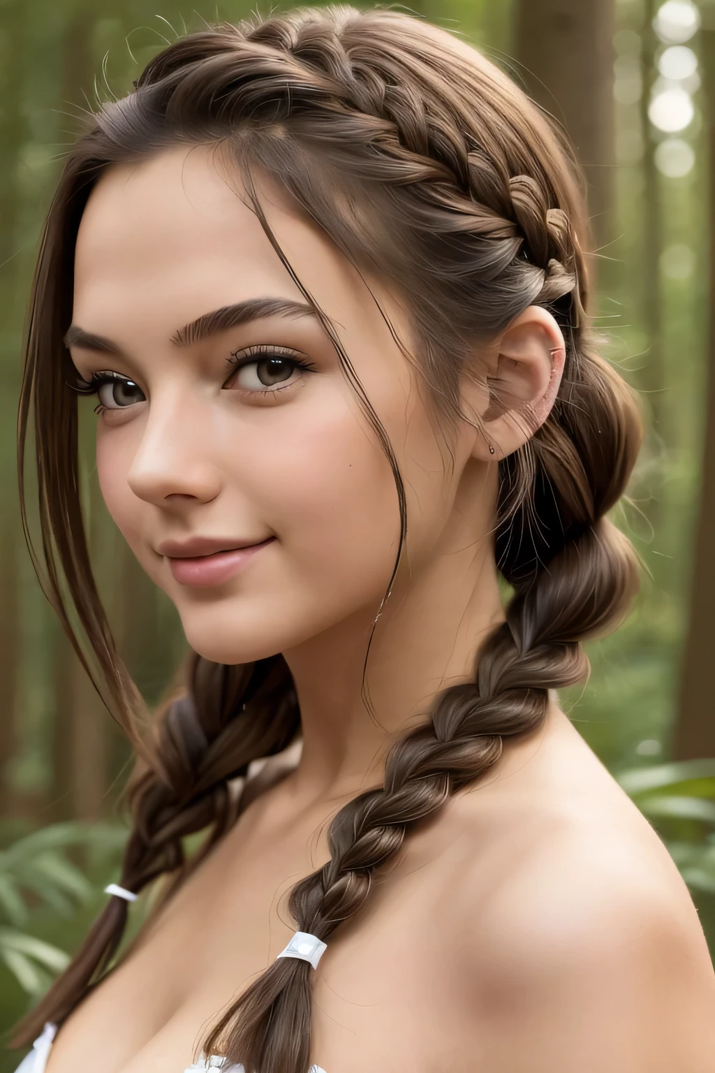 最high quality,masterpiece, 40German female teenager1名, alone, model shoot, wonderful, arena, (((I wore it))), View Users, smile, blush, hairpin,(( Braid)), hair ornaments, ((hair clip)), detailed face、masterpiece, 最high quality, high quality, High resolution、party dress,(in the forest), ((40German female teenager)), sexy、portrait、big breasts、(costume_random)、(((close up of face)))