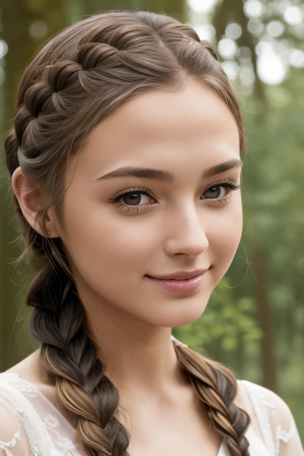 A woman with long hair and braids in a white dress - SeaArt AI