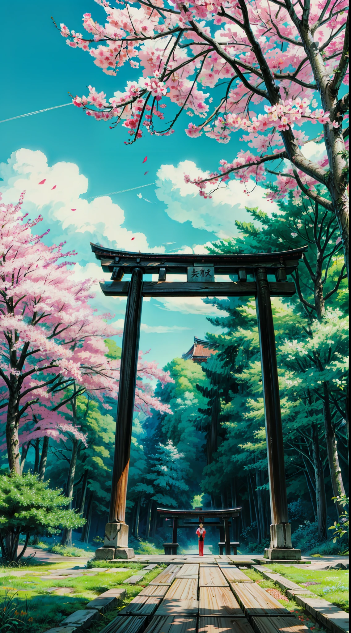 a row of stone benches sitting under a tree, inspired by Torii Kiyonaga, japan. volumetric lighting, bloom effect 8 k, japonisme 3 d 8 k ultra detailed, sakura trees, kyoto, inspired by Torii Kiyomasu, inspired by Torii Kiyomoto, japanese, inspired by Torii Kiyomasu II, 4k hd, cloud,beautiful art uhd 4 k, a beautiful artwork illustration, beautiful digital painting, highly detailed digital painting, beautiful digital artwork, detailed painting 4 k, very detailed digital painting, rich picturesque colors, gorgeous digital painting, no human
