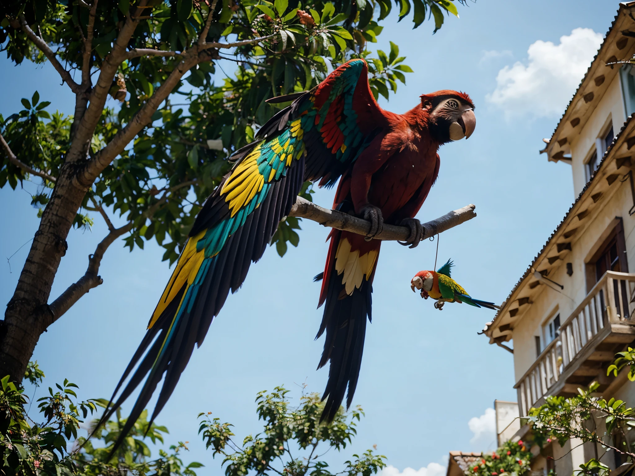 Monkey, parrot, flying