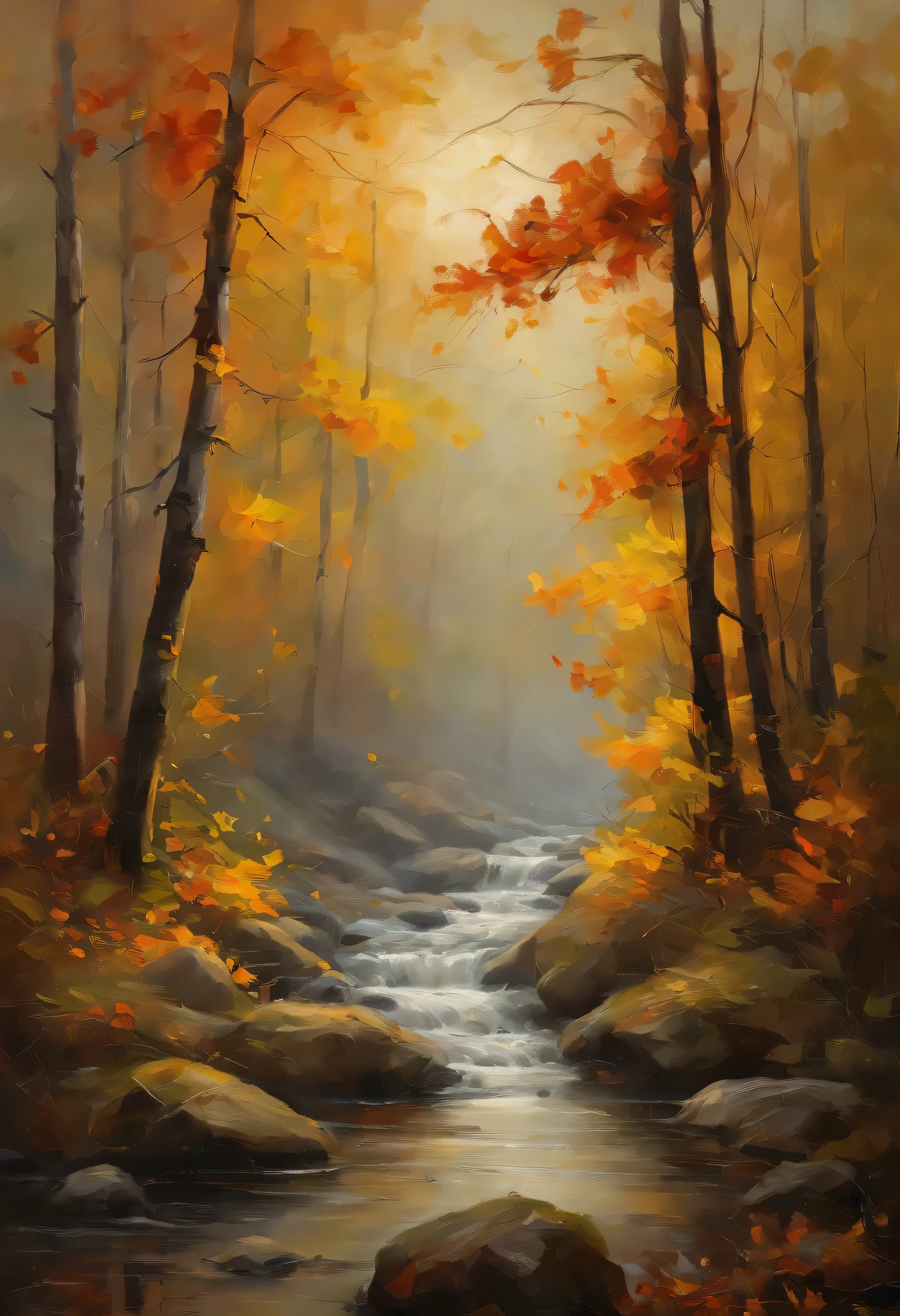 ((masterpiece)), ((best quality)), 8k, high detailed, ultra-detailed, evening light ,Simple colors,Chinese landscape painting style,man hiking trough the forest,perfect shadows, perfect reflection, autumn, river, vast sky, merging, serene, harmonious, peaceful