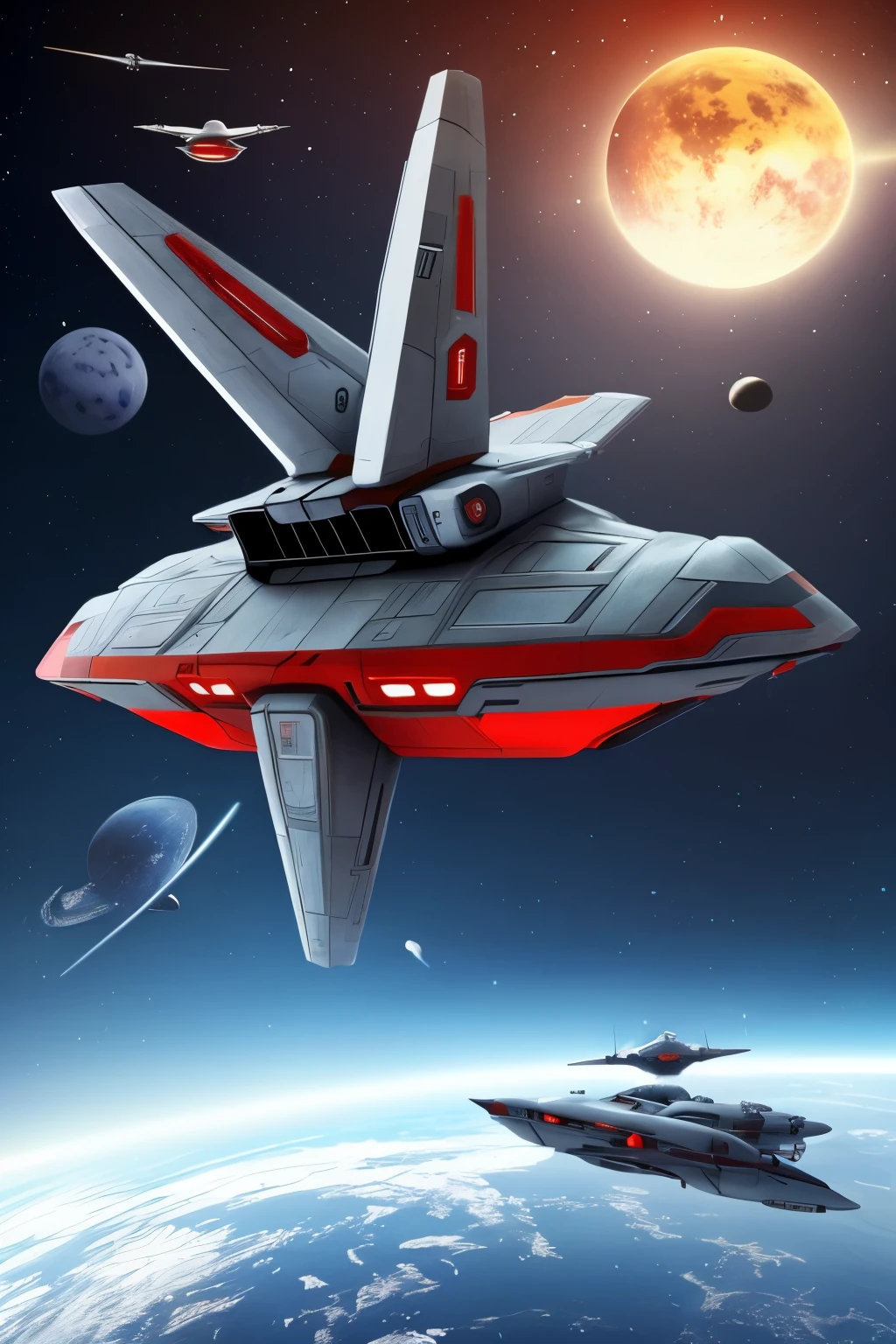 there is a red and grey side view of military spaceship flying in the air, retro sci-fi spaceship, side of view, side of perspective cartoon fantasy spaceship, spaceship design, detailed spaceship, scifi spaceship, spaceship concept art, dark ( spaceship ), spaceship, futuristic starship, small starship near, legendary space ship, science fiction spacecraft, futuristic spaceship, spaceship far on the background, concept artwork, space ship, prop desig