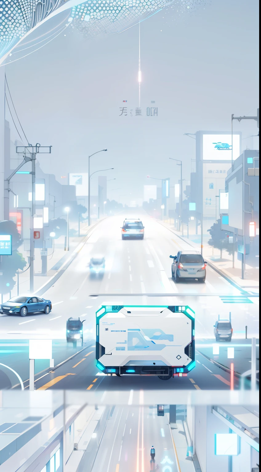 poster design, future, science fiction, Intelligent driving, Highway, anime style graphics, Super high quality animation, Detailed illustrations, AI, future载具, cyberpunk, sense of technology