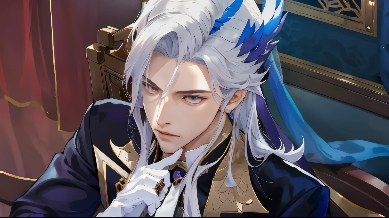 1man, Neuvillette, handsome man, white long hair, elegantly, close up of a person, Punishing Gray Raven, Final Fantasy, FF7, handsome man, androgynous prince, delicate androgynous prince, handsome prince, zhongli from genshin impact, heise jinyao, casimir art, genshin, loong, royal elegant pose, taisho roman, granblue fantasy