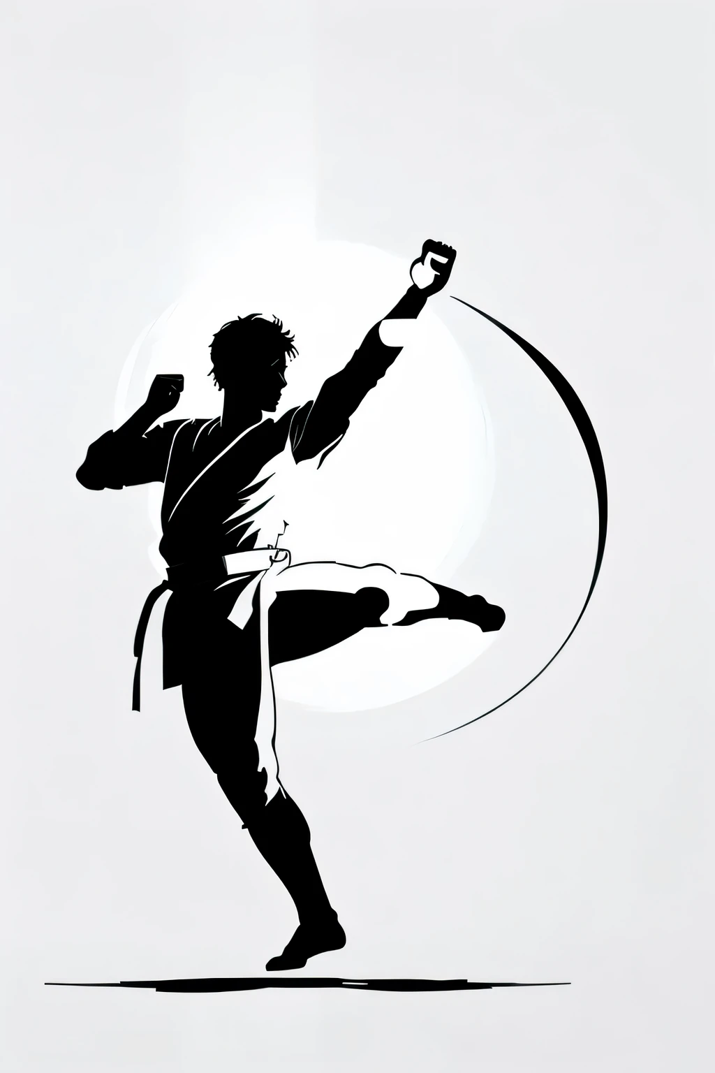 silhouette of a male karate fighter, black pencil drawing on a white background, Vector graphics