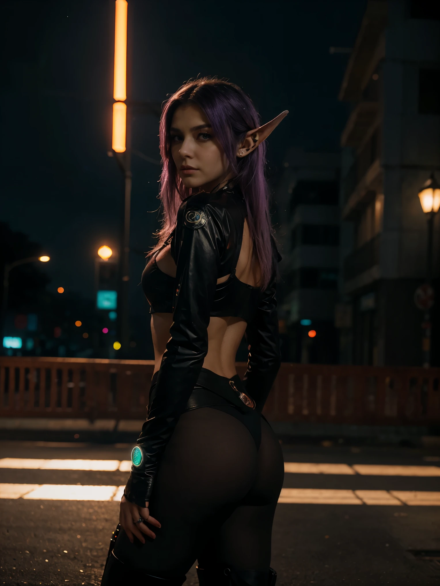 Beleza cyberpunk, 1 garota, luz neon, night elf,wow,futuristc