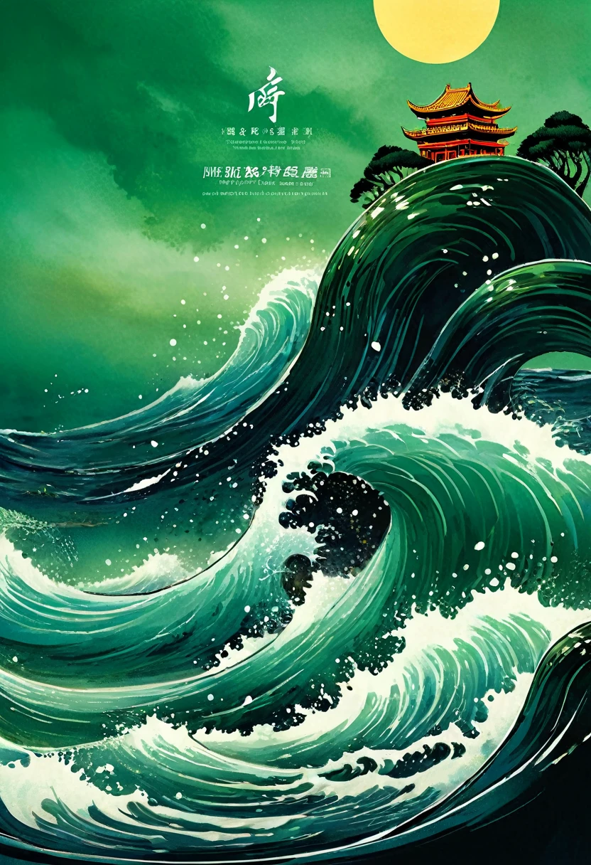 Magazine cover 1.3 magazine cover 1.3  Magazine cover 1.3 masterpieces. The complex and detailed dreamlike art style has a big fish jumping upward. The dynamic is bright and clear. The waves in the sea are fluid and dynamic. The dark green gradient on the waves is complex and detailed. Inspired by the rich Chinese style of Victor Wei, the colors and lines of his works are of apps with a personal touch，The content of the screen is very unreal，It&#39;s like a dream world combining traditional and digital technology，Produce captivating and imaginative masterpieces of art, top quality, Best quality magazine covers