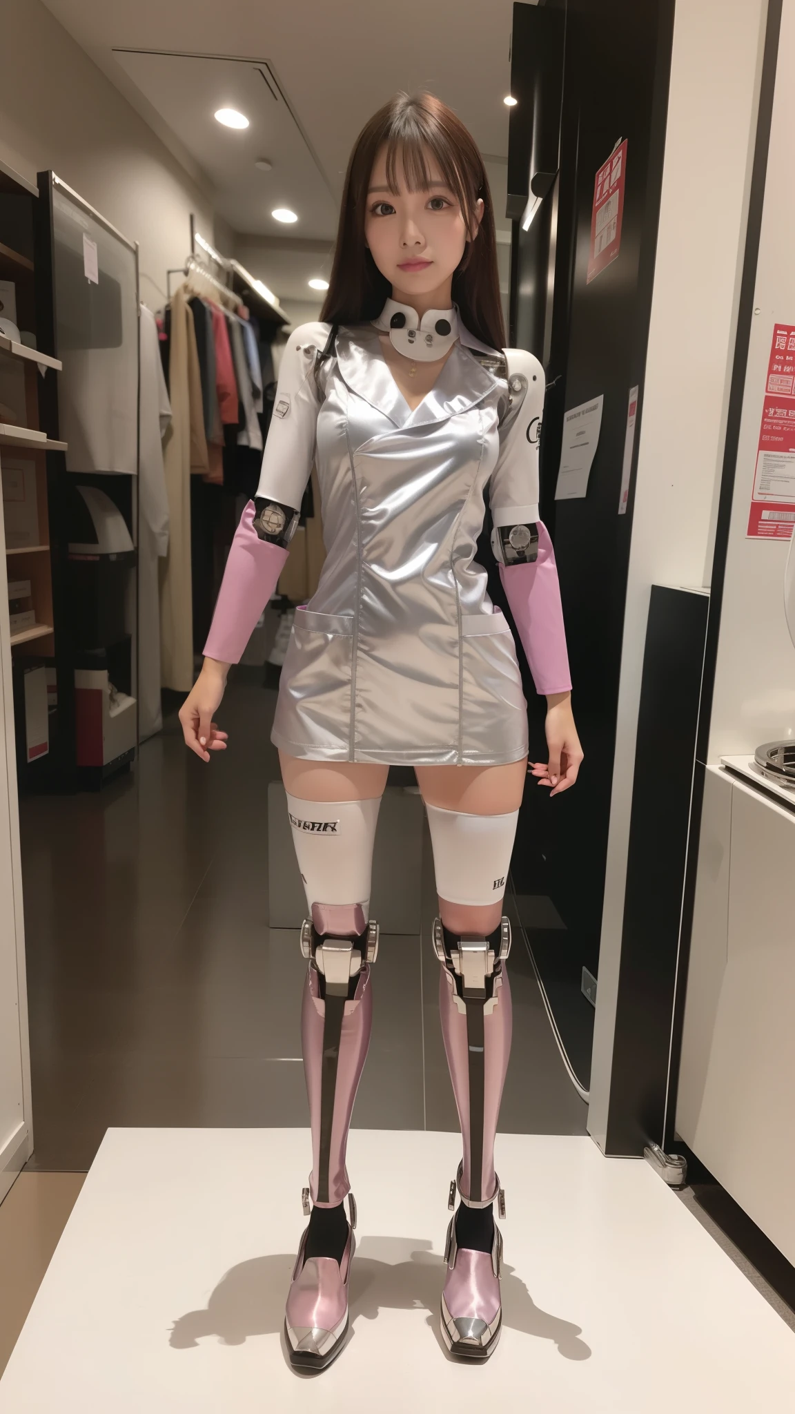 Silver satin nurse uniform, Silver satin nurse costume, robot