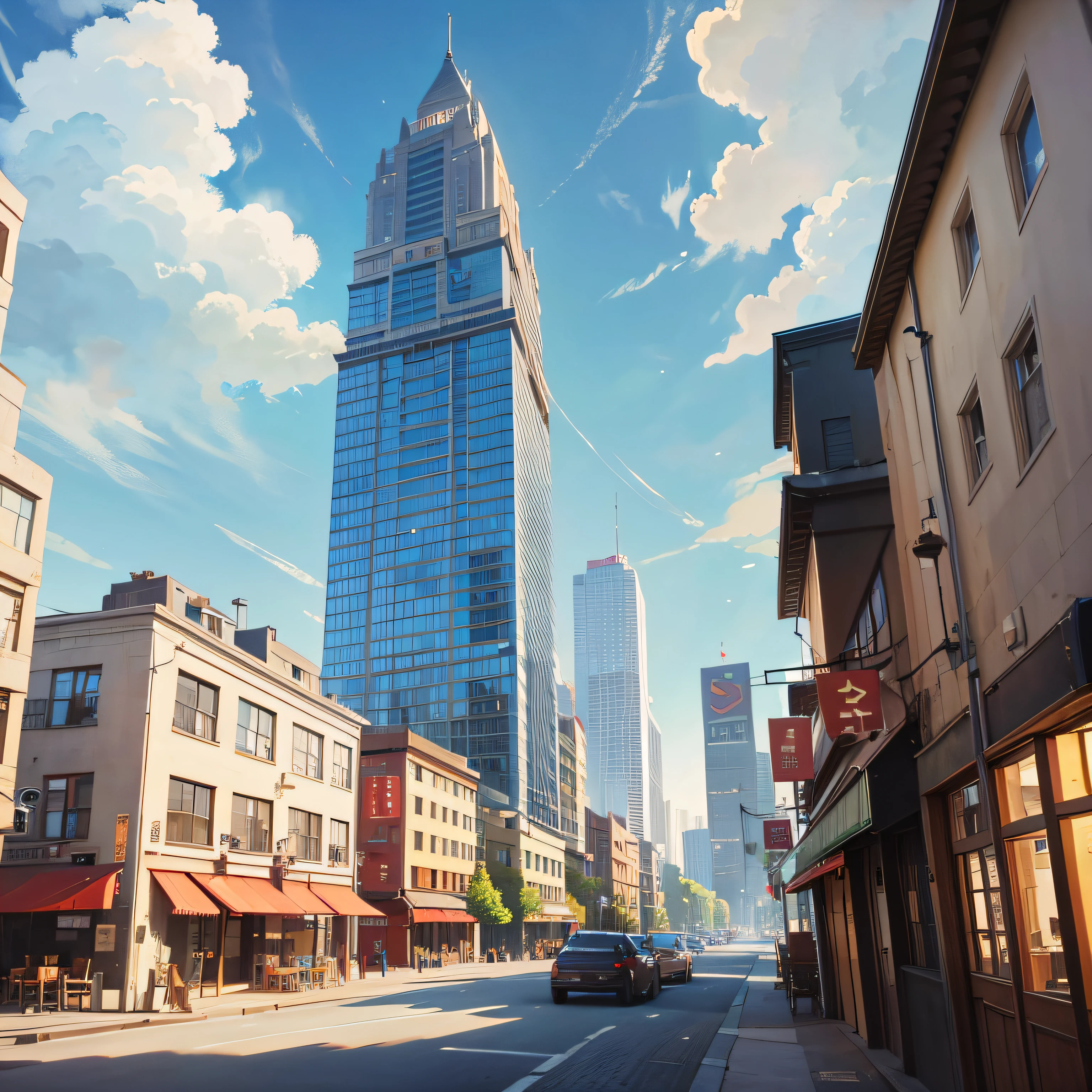 Restaurant hostel，Ancient wind，Quaint，Chinese，towering，The exterior of the entire building，wood，high rise，towering，leniency，Equal width，Located in a bustling downtown area，Individual building，with blue sky and white clouds