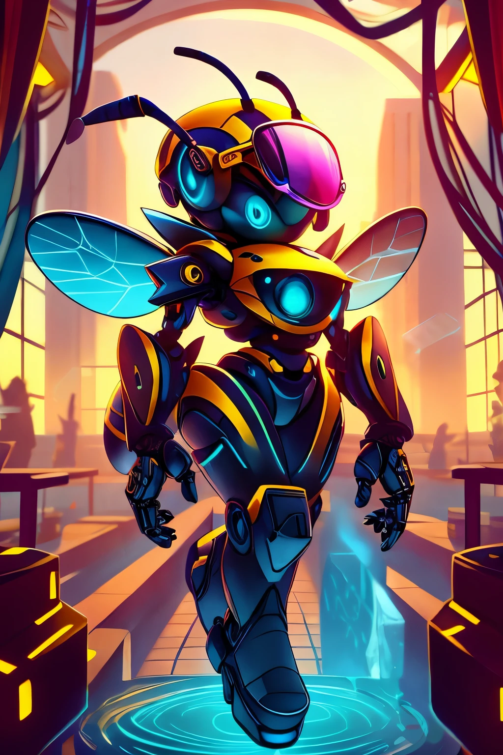  a robot bee with circle sunglasses