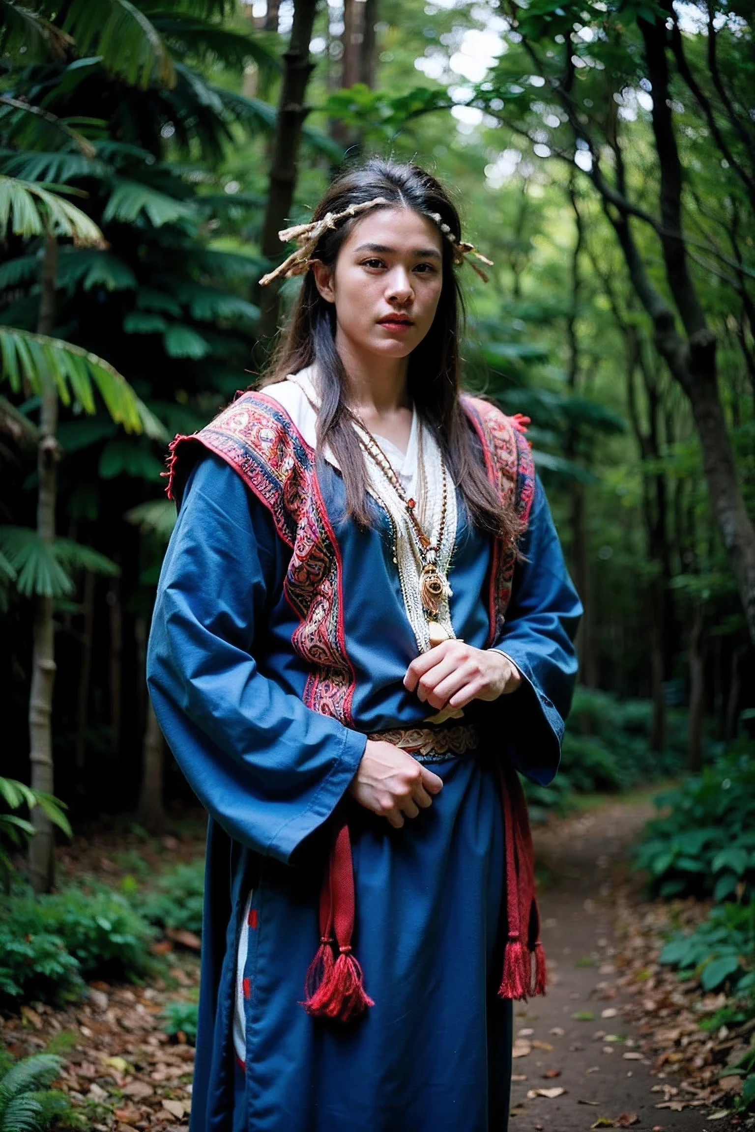 Realistic photography, The most handsome shaman ,forest