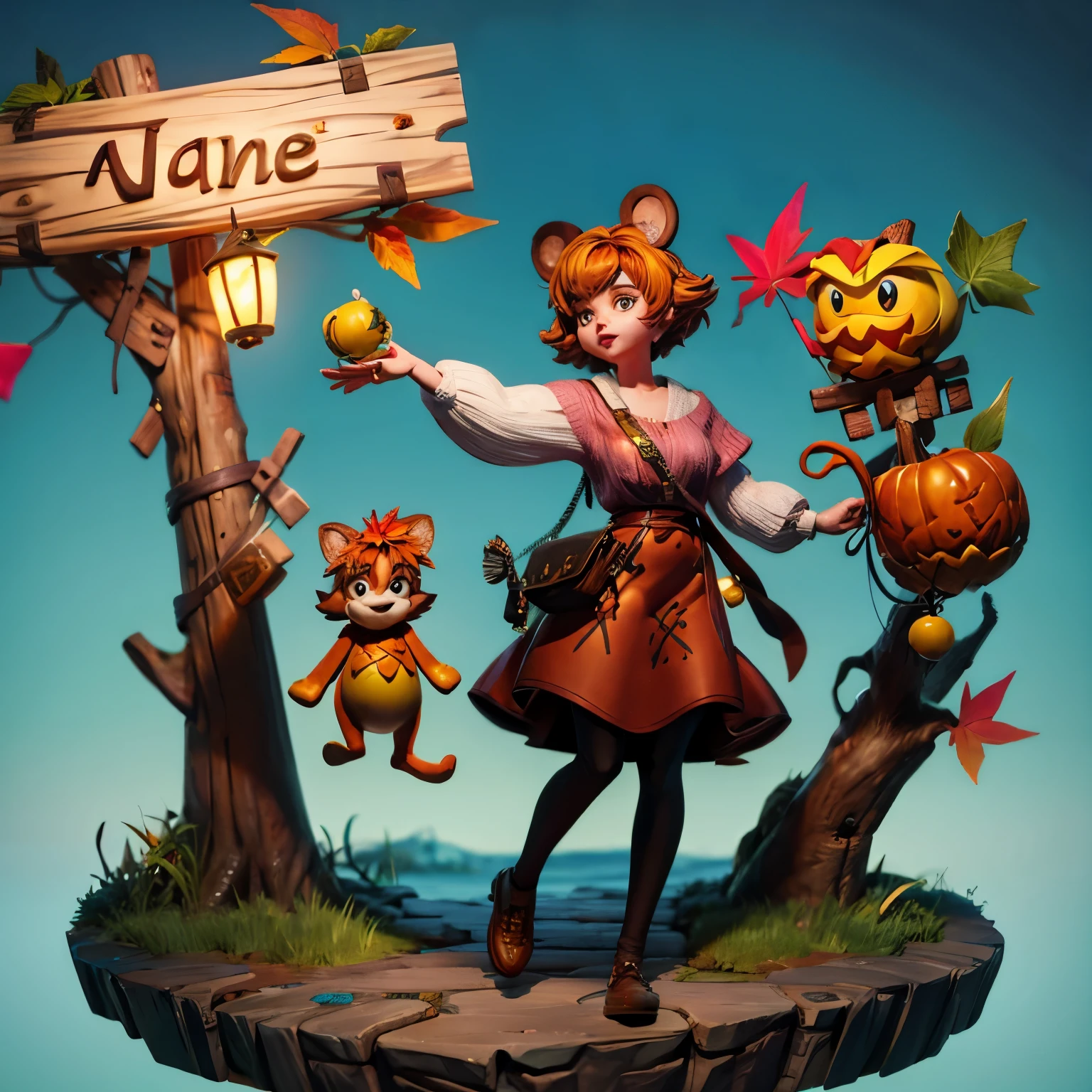 Disney-style character with autumn colors