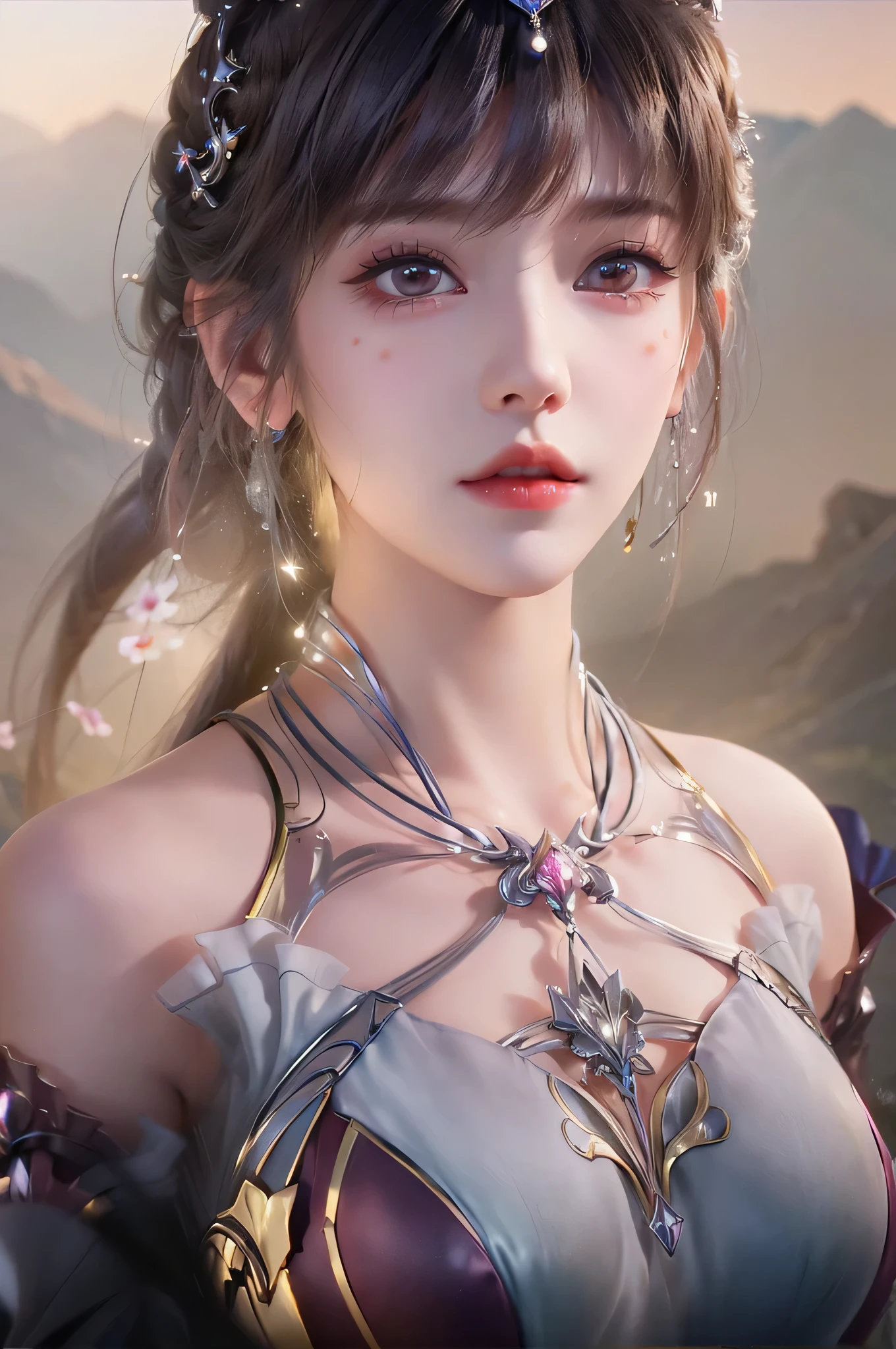 Close-up of a woman with rabbit ears and a sword, Queen of the Sea Mu Yanling, Zodiac Girl Knight Portrait, Lineage 2 style, Smooth anime CG art, Game CG, beautiful fantasy queen, Complex and gorgeous anime CGI style, drank, Close up view of goddess, anime goddess, dead, Realistic anime girl rendering，huge breasts，Larger breasts，Hollow clothes，transparent clothes，More transparency，amazing breast size，Raised nipples，bareness的乳房，Extensive nudity，More nudity，Expose more breasts，bareness，big ass