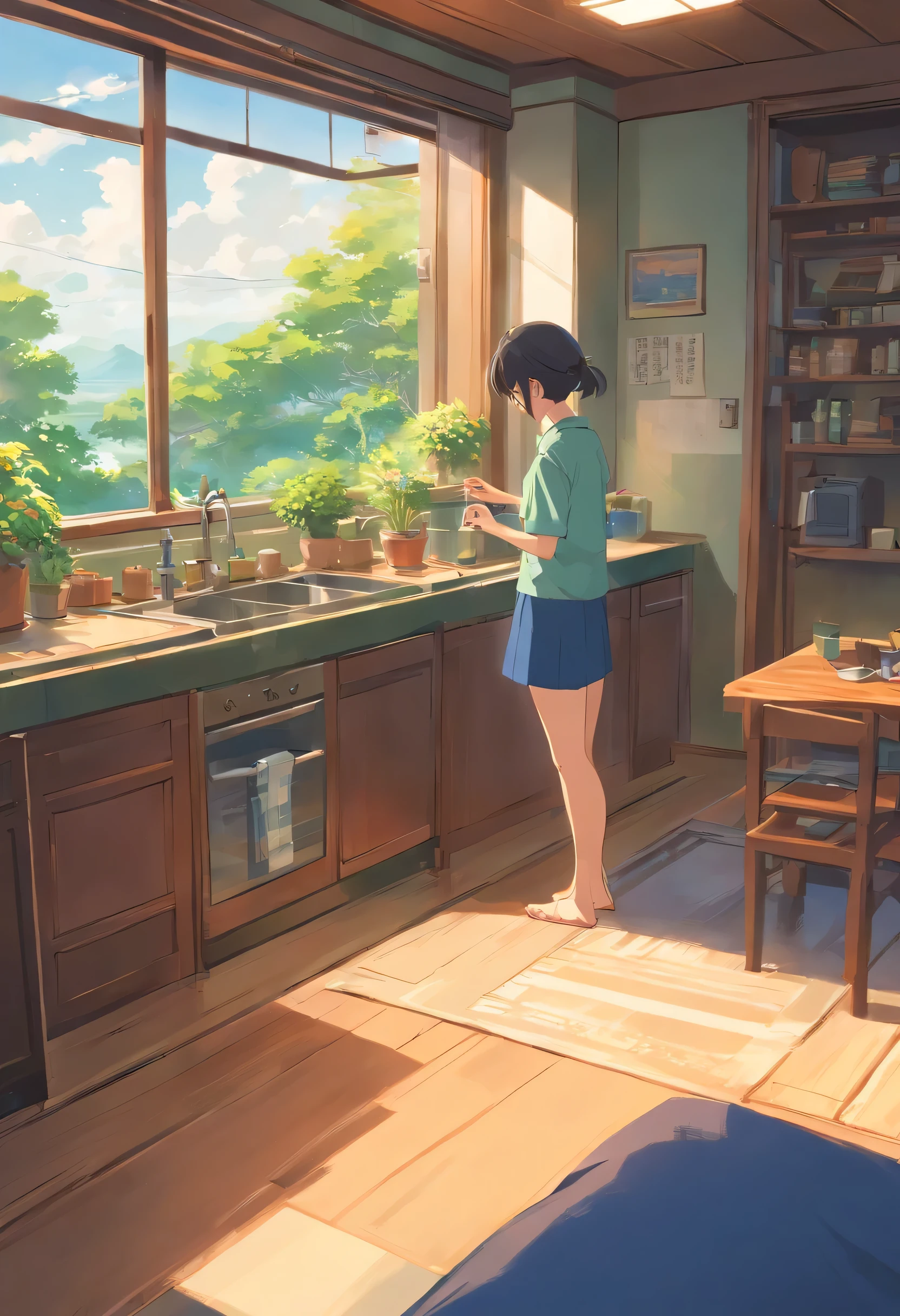 Crie arte de qualidade em uma casa humilde de 2 quartos , na natureza , pequena , Casa de tijolos , estilo anime , estilo rural