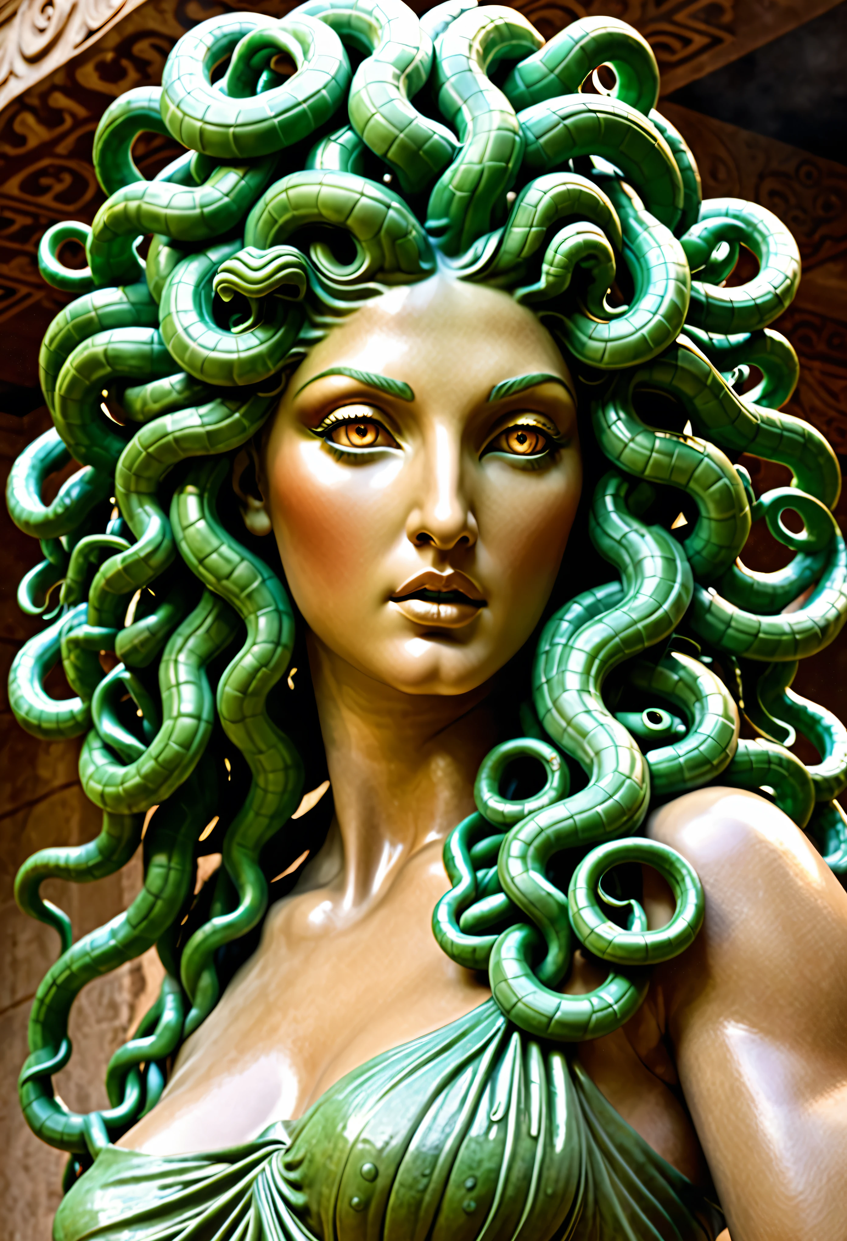 Medusa,beautiful, dazzling, elegant, magnificent, ravishing, splendid, stunning, and sumptuous, Gorgon, mythological creature from Greek or Roman mythology,