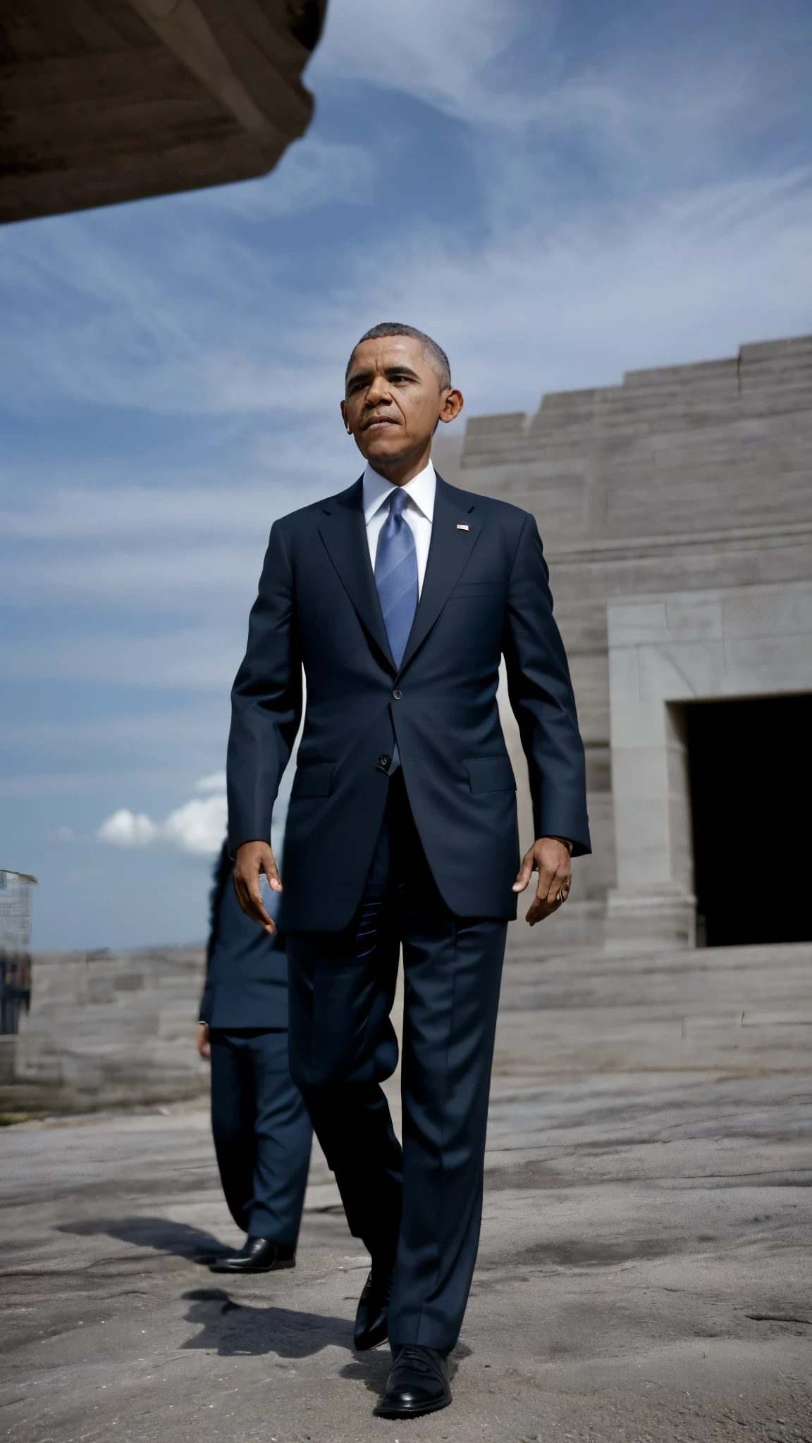 Obama in a navy suit