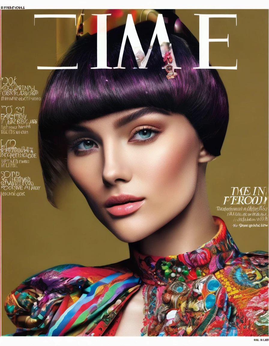 Magazine Cover, aesthetic, time magazine, (a girl with) vibrant colorful hair, striking pose, stylish clothes, confident smile, dynamic background, (high fashion),(realistic),(studio lighting), (best quality,4k,highres), (portrait), (best quality,4k,8k,highres,masterpiece:1.2),ultra-detailed,(realistic,photorealistic,photo-realistic:1.37), glossy finish, vibrant colors, captivating design, professional models, iconic logo, striking typography, dynamic layout, eye-catching headlines, fashion-forward, cutting-edge style, innovative concepts, influential personalities, trendsetting fashion, in-depth articles, thought-provoking content, modern lifestyle, cultural impact, timeless appeal, stylish accessories, glamorous photo shoots, international appeal, diverse perspectives, high-fashion editorials, exclusive interviews, top-notch journalism, exquisite craftsmanship, visual storytelling, captivating cover story, captivating imagery, iconic fashion brands, avant-garde makeup, luxurious fabrics, elegant patterns, high-quality printing, sophisticated layout, trend forecasting, inspiring visuals, stunning art direction, must-read issue.