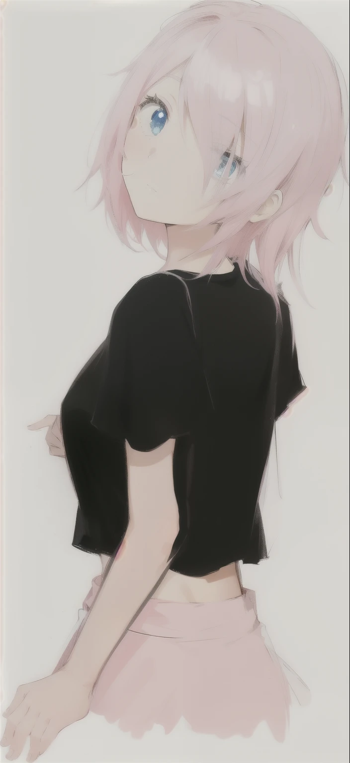 a drawing of a woman with pink hair and a black shirt, with pink hair, tall female emo art student, cute girl with short pink hair, sketchy artstyle, emo anime girl, in an anime style, anime style character, by Ei-Q, colored sketch anime manga panel, by Ai-Mitsu, in anime style, flat anime style shading