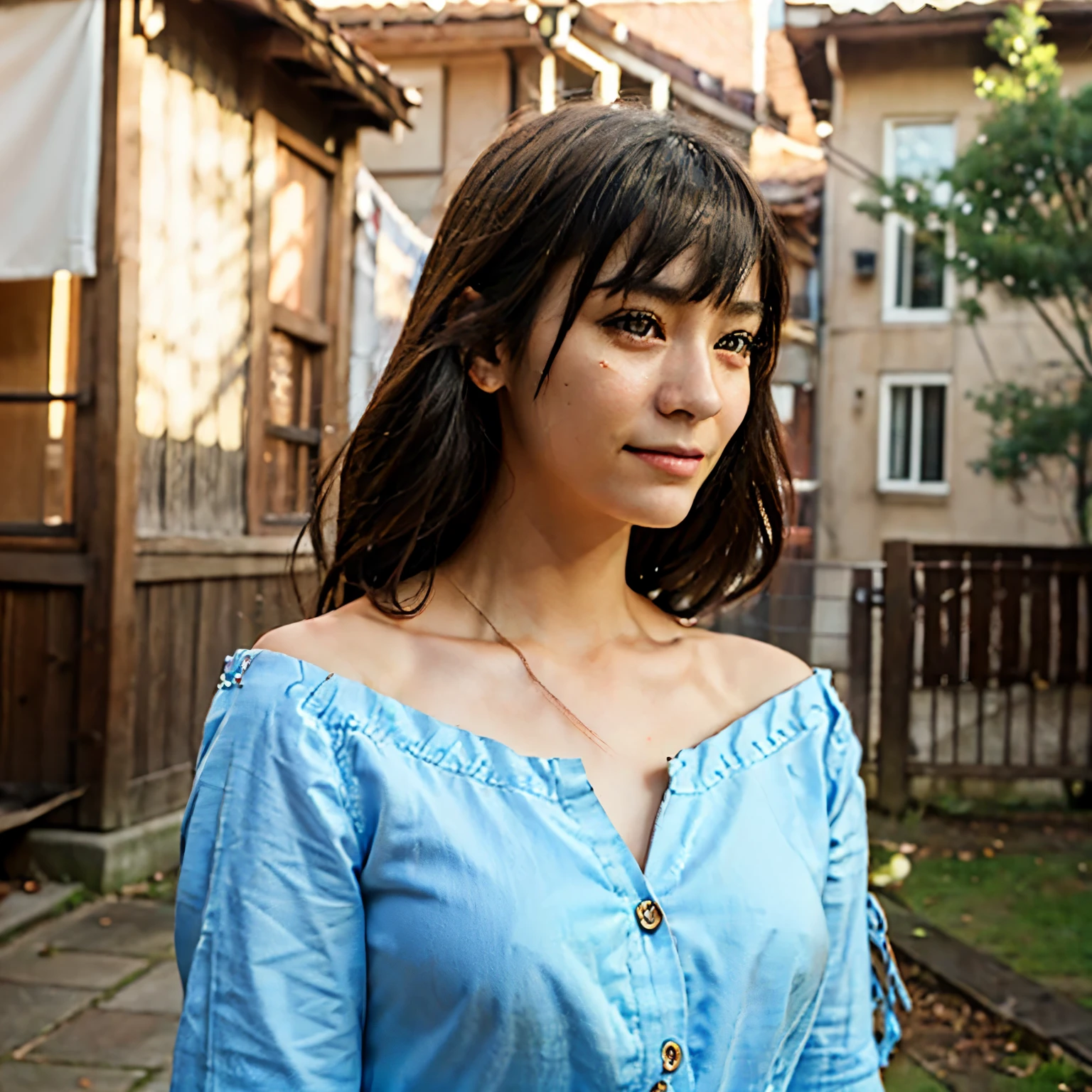 (Half body:1) of a young girl, smart and aloof , japan , detailed face, ((soft smile facial expression)), (straight long thin fringe hair:1.2), ultra detailed photograph, (photorealistic), (intricate details:1),(masterpiece :1), (best quality:1), ultra high res, (detailed eyes), (detailed facial features), HDR, 8k resolution, (lens flare:0.5), light from far behind, (smile, joy)