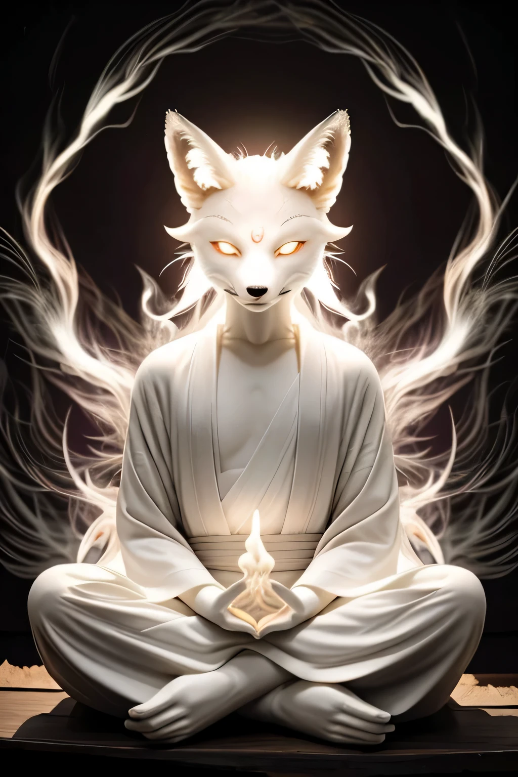 A demon with a white aura and the face of a meditating fox..　Buddha of Japan