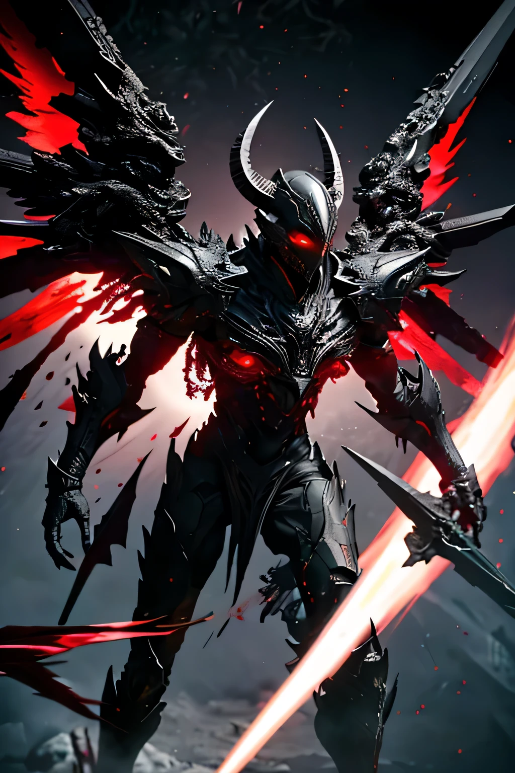 A demon with jet-black aura wings and red eyes..