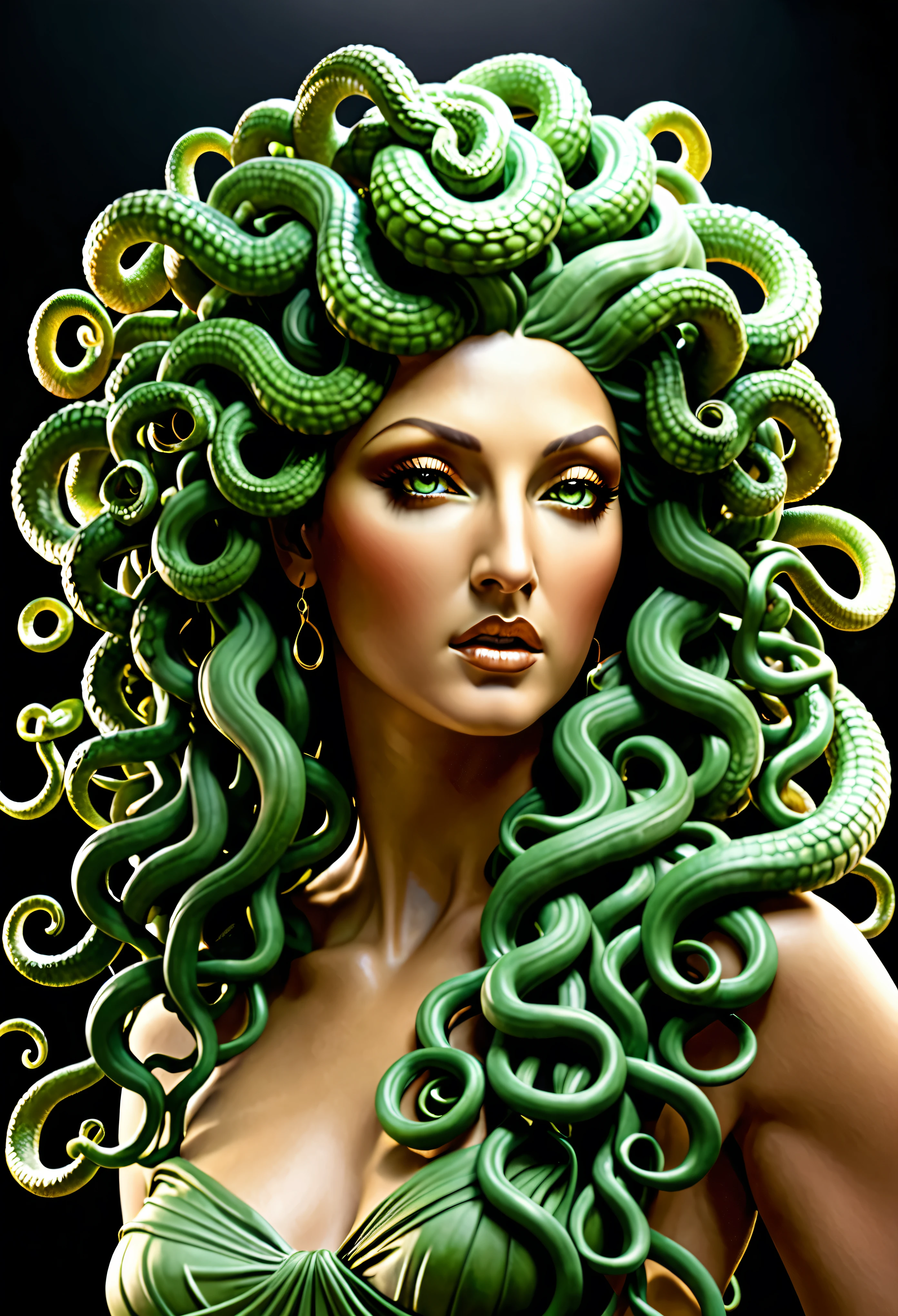 masterpiece,Medusa oil painting illustration,Vector Flat,Vector art,Three-dimensional texture