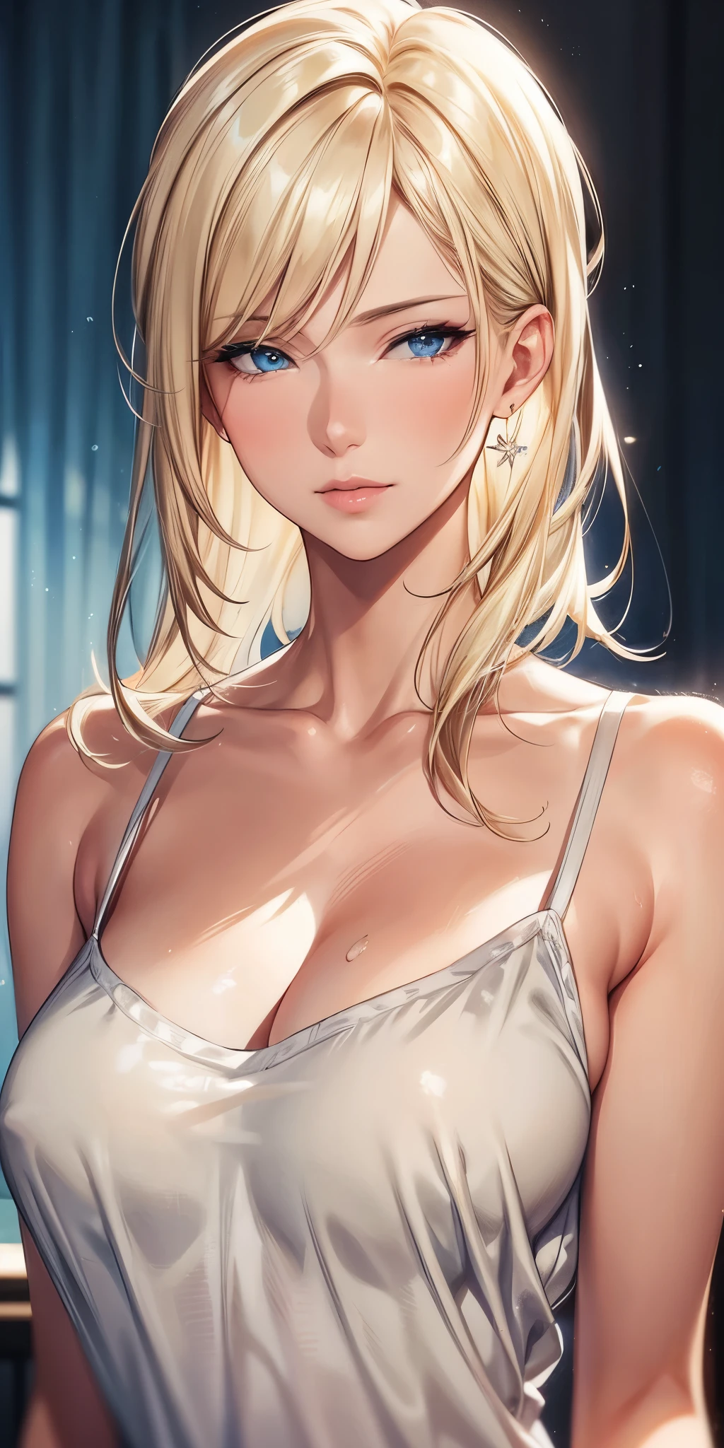 portrait, elegant mature woman, blue eyes, blonde hair, big breast, ultra detailed cg 8k, beautiful cg, soft light