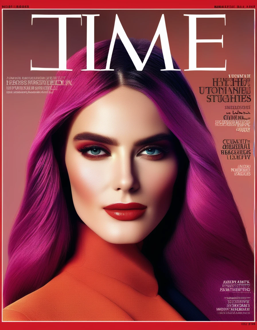 Magazine Cover, aesthetic, time magazine, (a girl with) vibrant colorful hair, striking pose, stylish clothes, confident smile, dynamic background, (high fashion),(realistic),(studio lighting), (best quality,4k,highres), (portrait), (best quality,4k,8k,highres,masterpiece:1.2),ultra-detailed,(realistic,photorealistic,photo-realistic:1.37), glossy finish, vibrant colors, captivating design, professional models, iconic logo, striking typography, dynamic layout, eye-catching headlines, fashion-forward, cutting-edge style, innovative concepts, influential personalities, trendsetting fashion, in-depth articles, thought-provoking content, modern lifestyle, cultural impact, timeless appeal, stylish accessories, glamorous photo shoots, international appeal, diverse perspectives, high-fashion editorials, exclusive interviews, top-notch journalism, exquisite craftsmanship, visual storytelling, captivating cover story, captivating imagery, iconic fashion brands, avant-garde makeup, luxurious fabrics, elegant patterns, high-quality printing, sophisticated layout, trend forecasting, inspiring visuals, stunning art direction, must-read issue.