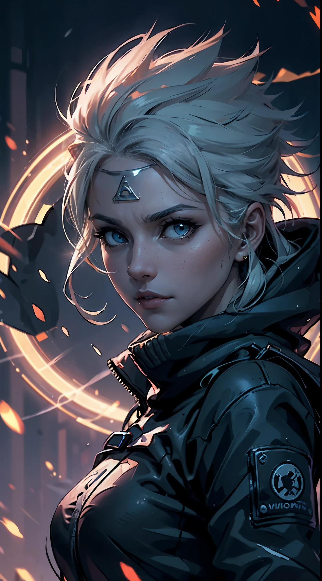 obra maestra, Mejor calidad, obra maestra, calidad divina, arte divino, Cara muy detallada, Muy realista, de cerca, solo cara, lindo, ojos grandes, long eyelashes, neon hair, neon lighting, neon eyes, neon sun, neon moon, neon theme, cielo estrellado, estrellas en el fondo, halo brillante,