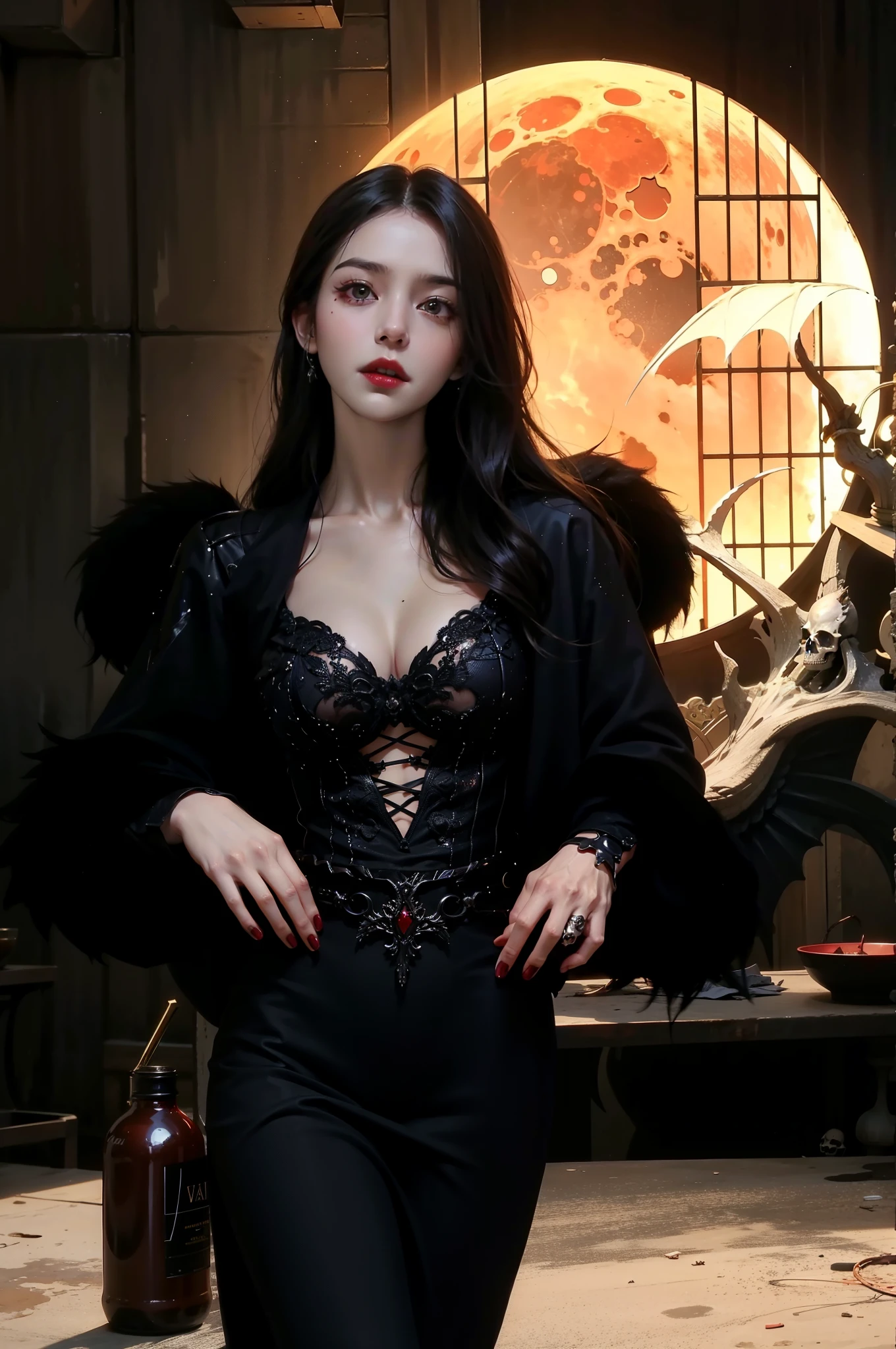 8K high quality photos，Picture of a box full of swords,wing, succubus theme，fallen angel，Excellent，scary，secret horror，tentacle，have eyes，uncanny valley effect，little beast blood moon，skull skeleton，vampire，Hellfire，gloss gel coat，Holy Angel，blood moon queen，luxurious，High quality facial details，Photo quality，High-end aesthetics，black gloves，neat fingers(five fingers，Wearing red nail polish)，