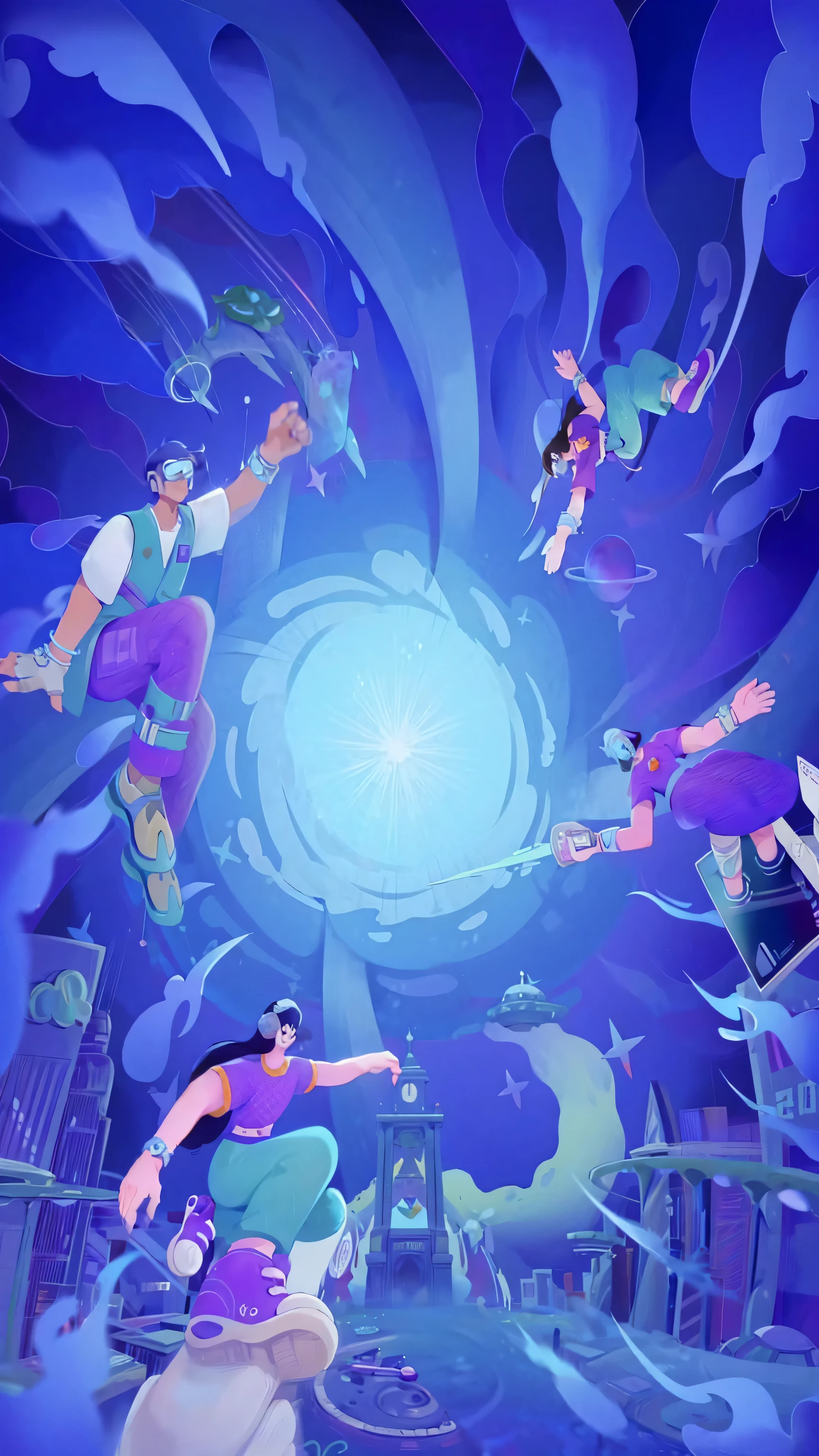 Disney Princess Pocahontas and Pocahontas fly through the tunnel, Virtual universe concept art, Concept art magical highlights, deeper into original universe we go, virtual virtual room, 加密的original universe, Just a joke, Cyril Rolando and Goro Fujita, The soul comes out of the portal, digital dream, Fantasy psychedelic animation, original universe