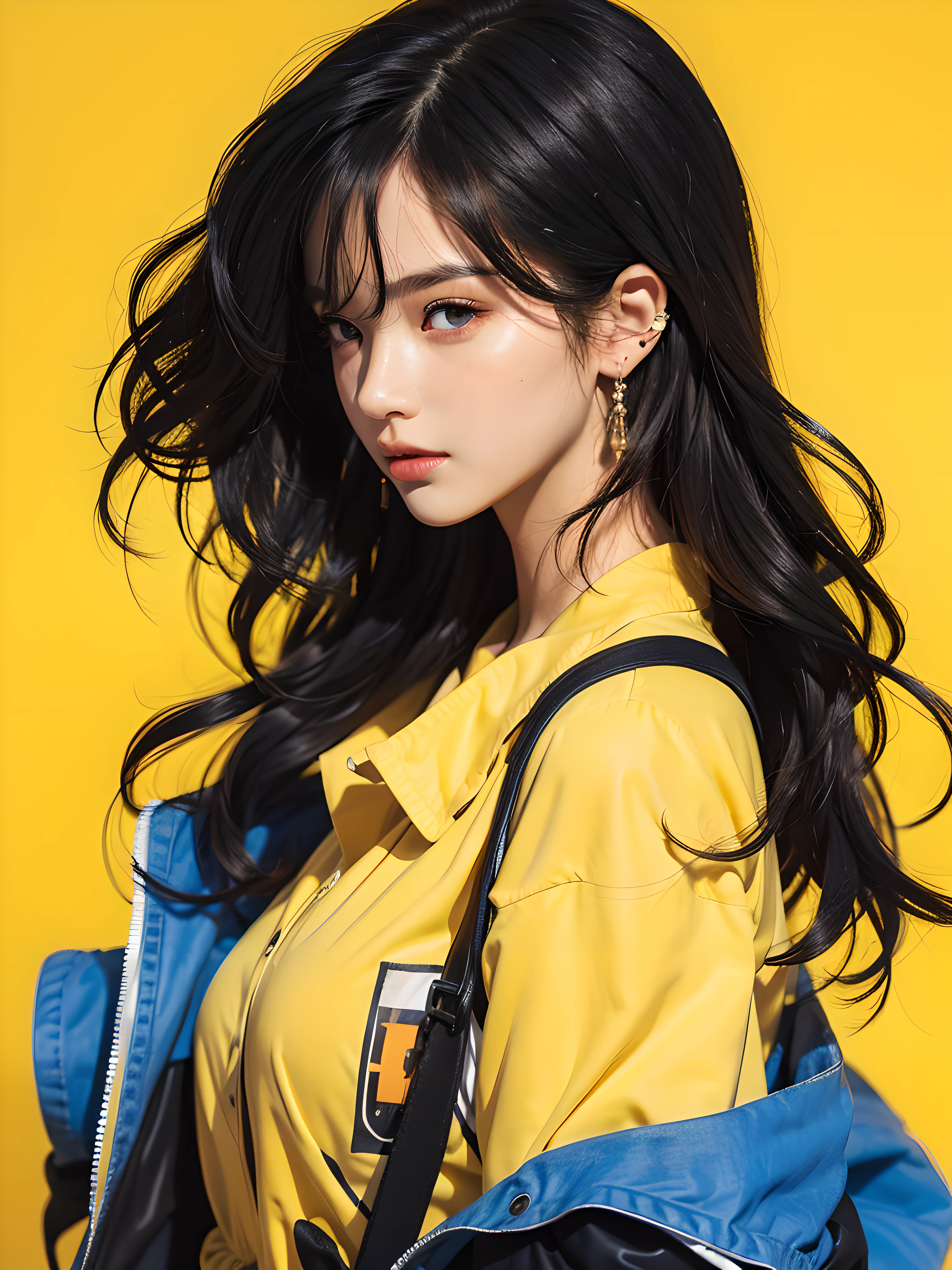 (photorealistic:1.4), best quality, masterpiece, ultra high res, 1girl, (detailed face:1.2), (detailed eyes:1.2), (detailed hair:1.2), (detailed clothes:1.2), 4k, (detailed color:1.2), earring, black hair,