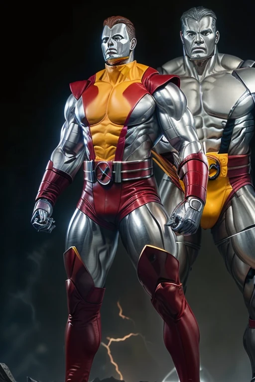 (masterpiece, best quality:1.2), (1man realistic, solo), (realistic colossus (x-men)), (((face colosus steel metal skin))), ((head metal steel)), (((no face texture human skin))), body steel skin, ((uniform colossus red and yellow)), red breeches, (red boots and gauntleds), (standing), plain gray background, masterpiece, HD high quality, 8K ultra high definition, ultra definition