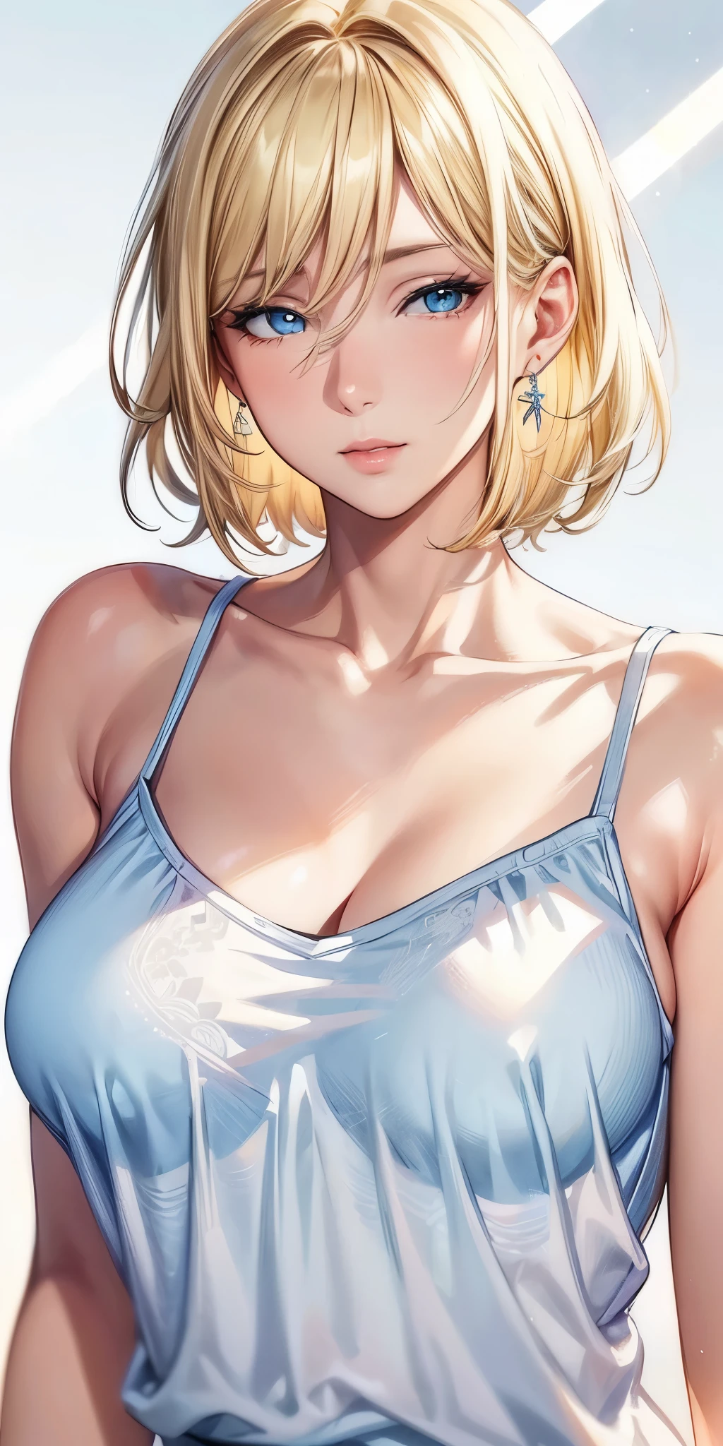 (best quality, highres), portrait, elegant mature woman, blue eyes,blonde hair, big breast, ultra detailed cg 8k, beautiful cg, soft light