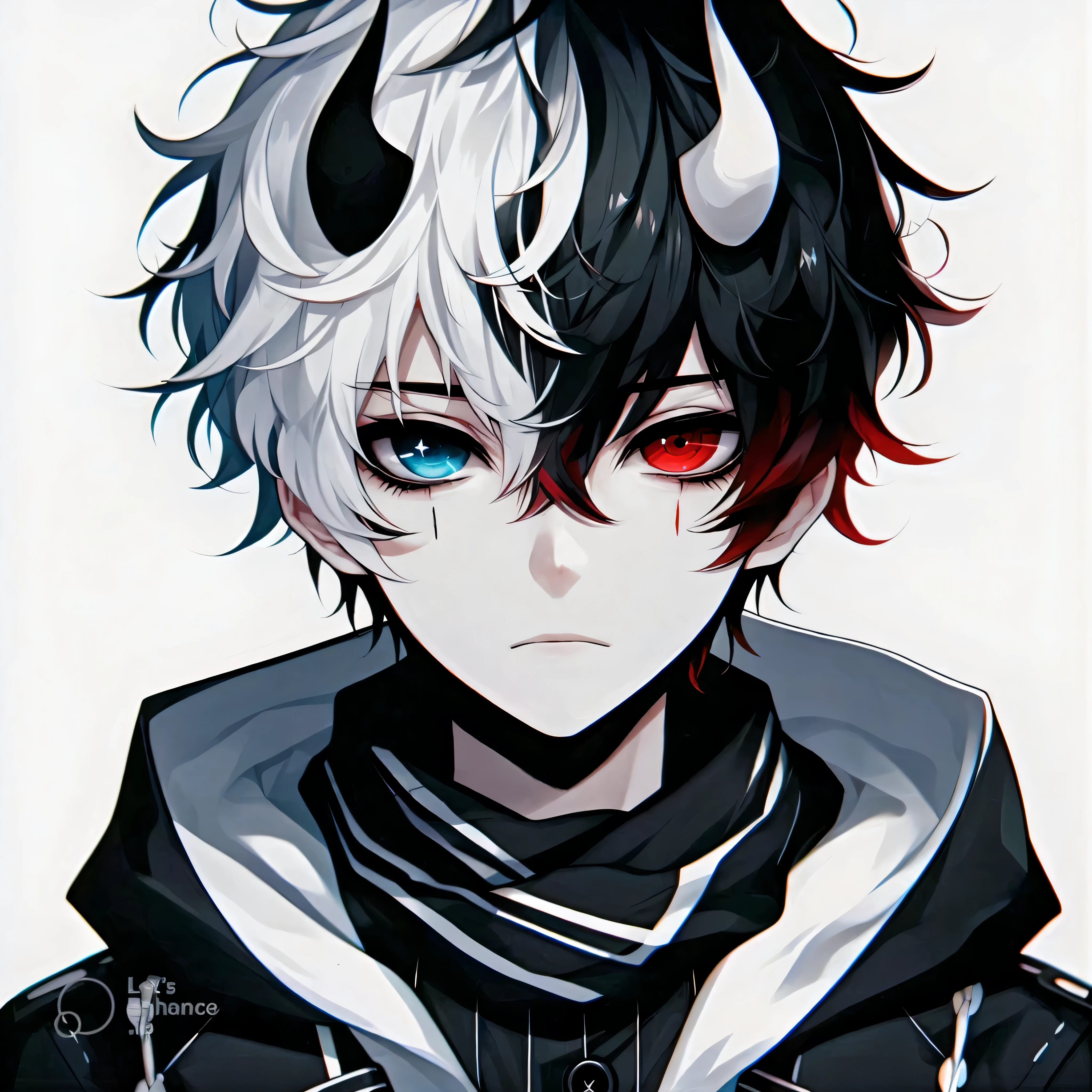 chico animado con cuernos y cuernos en la cabeza, chico demonio, chico animado, estilo anime 2d, ArteZerochan, Tendencias en ArtStation pixiv, arte digital en pixiv, Persona 5 WLOP art style, handsome japanese chico demonio, impresionante retrato de cara de anime, desencadenar estilo de arte anime, asesino de demonios rui fanart, arte digital de danganronpa