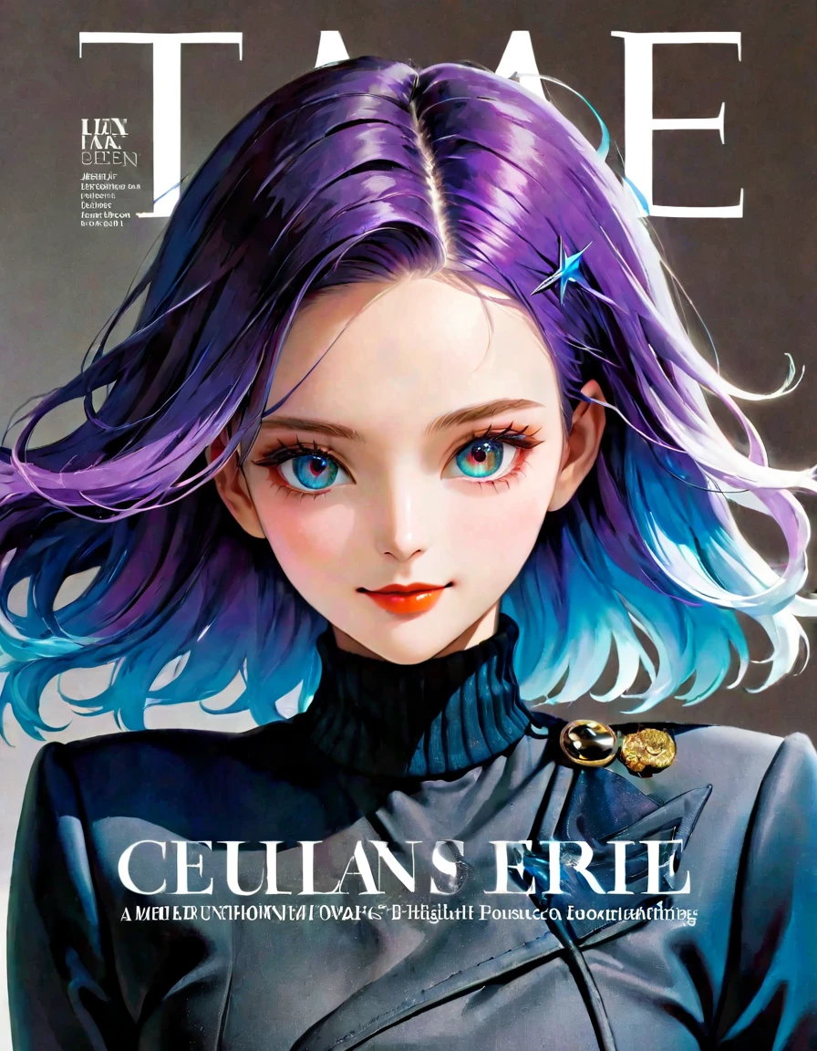 Magazine Cover, aesthetic, time magazine, (a girl with) vibrant colorful hair, striking pose, stylish clothes, confident smile, dynamic background, (high fashion),(realistic),(studio lighting), (best quality,4k,highres), (portrait), (best quality,4k,8k,highres,masterpiece:1.2),ultra-detailed,(realistic,photorealistic,photo-realistic:1.37), glossy finish, vibrant colors, captivating design, professional models, iconic logo, striking typography, dynamic layout, eye-catching headlines, fashion-forward, cutting-edge style, innovative concepts, influential personalities, trendsetting fashion, in-depth articles, thought-provoking content, modern lifestyle, cultural impact, timeless appeal, stylish accessories, glamorous photo shoots, international appeal, diverse perspectives, high-fashion editorials, exclusive interviews, top-notch journalism, exquisite craftsmanship, visual storytelling, captivating cover story, captivating imagery, iconic fashion brands, avant-garde makeup, luxurious fabrics, elegant patterns, high-quality printing, sophisticated layout, trend forecasting, inspiring visuals, stunning art direction, must-read issue.