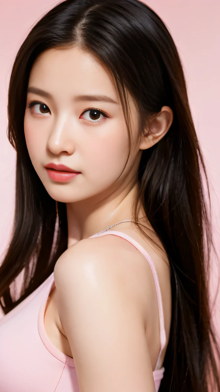 a close up of a woman with long hair and a white dress, bae suzy, wan adorable korean face, tzuyu from twice, lalisa manobal, jossi of blackpink, cute korean actress, lalisa manoban of blackpink, park ji-min, korean girl, jaeyeon nam, beautiful south korean woman, hwang se - on, beautiful cute, Best picture quality, masterpiece, ultra high resolution, 8k, cleavage, big boobs, bust detail, hair detail, eye detail, sharp eyes, thin smile, professional lighting