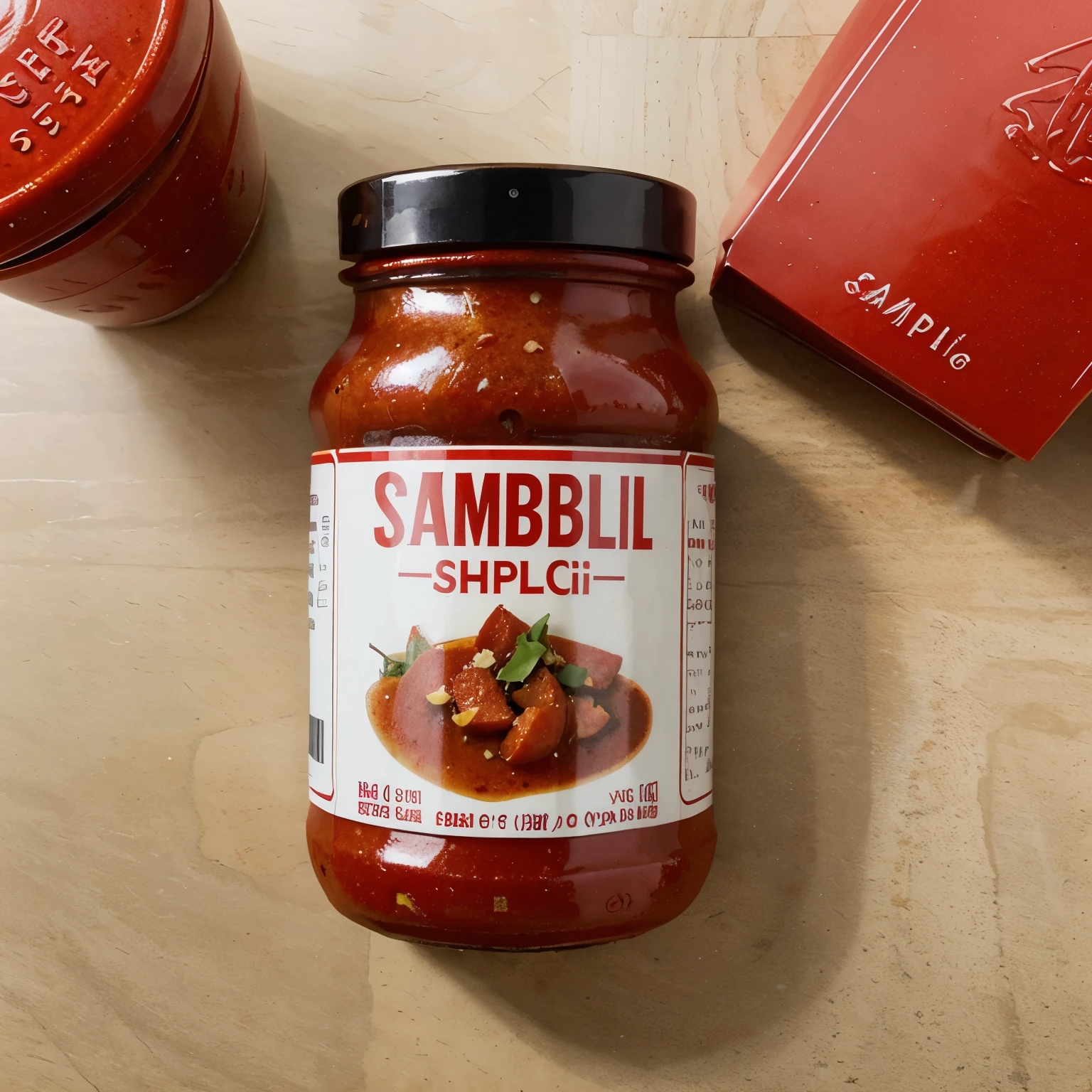 Create an image of Sambal ABC, a famous ready-to-use chili sauce in Indonesia. Its packaging features an iconic design with a strong dominance of red color and a large, clear ABC brand logo in the center. Illustrations of chili peppers and spices surrounding the logo provide a direct representation of the product being served. The product description text is clear and concise, providing consumers with clear information about the spiciness level and ingredients used.
The packaging design of Sambal ABC successfully highlights the brand strongly and gives a classic and classy impression. The strong red color and large brand logo provide a strong brand identity. Illustrations of chili peppers and spices provide a direct representation of the product being served, thus enhancing the visual appeal of the packaging. Overall, the packaging of Sambal ABC reflects the quality and excellence of the brand in ready-to-use chili sauce products.