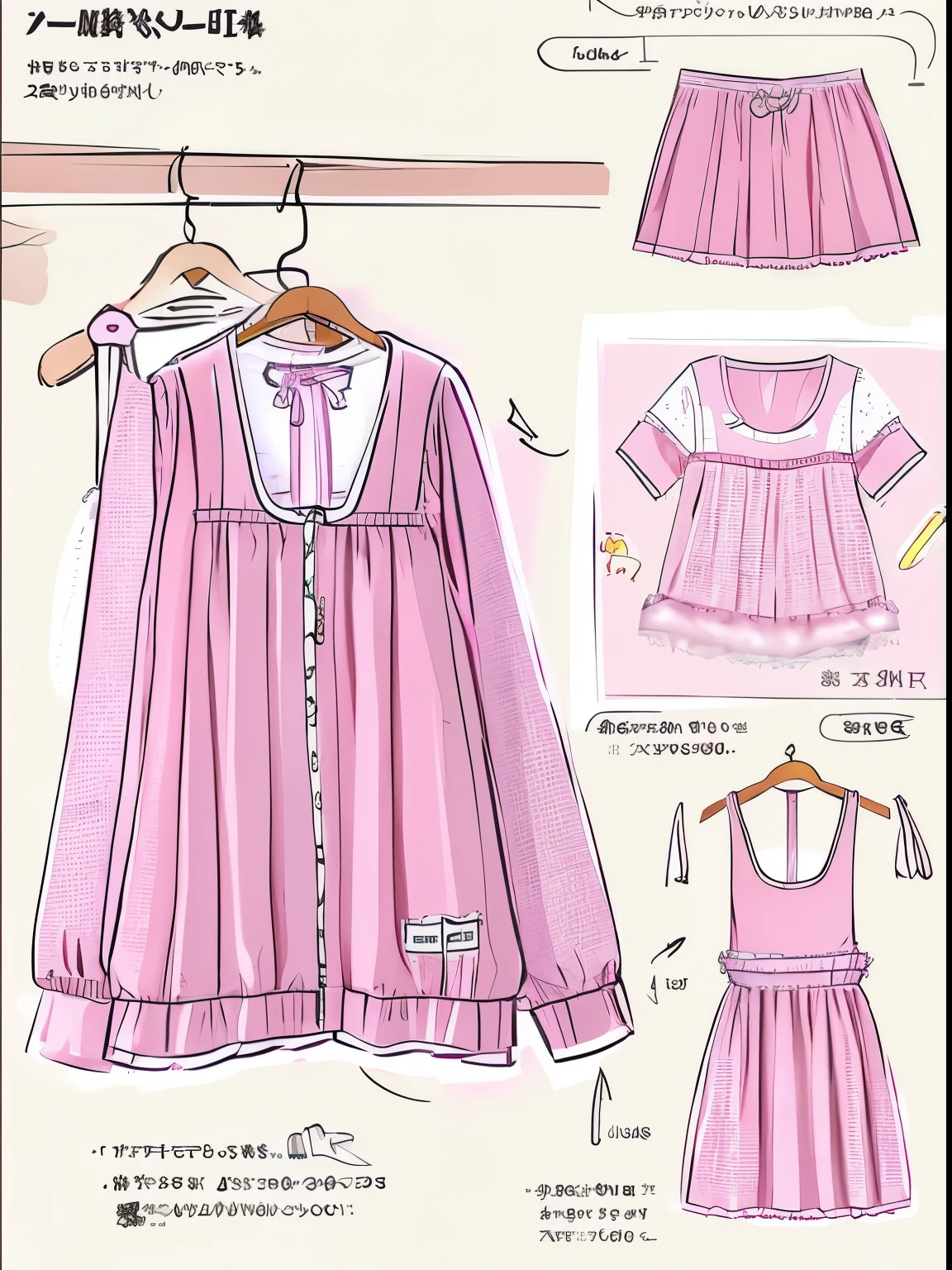 Lolita clothes hanging on the torso,pink,ribbon,(sketch,comic,Mysterious)