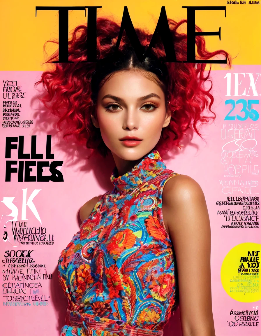 Magazine Cover, aesthetic, time magazine, (a girl with) vibrant colorful hair, striking pose, stylish clothes, confident smile, dynamic background, (high fashion),(realistic),(studio lighting), (best quality,4k,highres), (portrait), (best quality,4k,8k,highres,masterpiece:1.2),ultra-detailed,(realistic,photorealistic,photo-realistic:1.37), glossy finish, vibrant colors, captivating design, professional models, iconic logo, striking typography, dynamic layout, eye-catching headlines, fashion-forward, cutting-edge style, innovative concepts, influential personalities, trendsetting fashion, in-depth articles, thought-provoking content, modern lifestyle, cultural impact, timeless appeal, stylish accessories, glamorous photo shoots, international appeal, diverse perspectives, high-fashion editorials, exclusive interviews, top-notch journalism, exquisite craftsmanship, visual storytelling, captivating cover story, captivating imagery, iconic fashion brands, avant-garde makeup, luxurious fabrics, elegant patterns, high-quality printing, sophisticated layout, trend forecasting, inspiring visuals, stunning art direction, must-read issue.