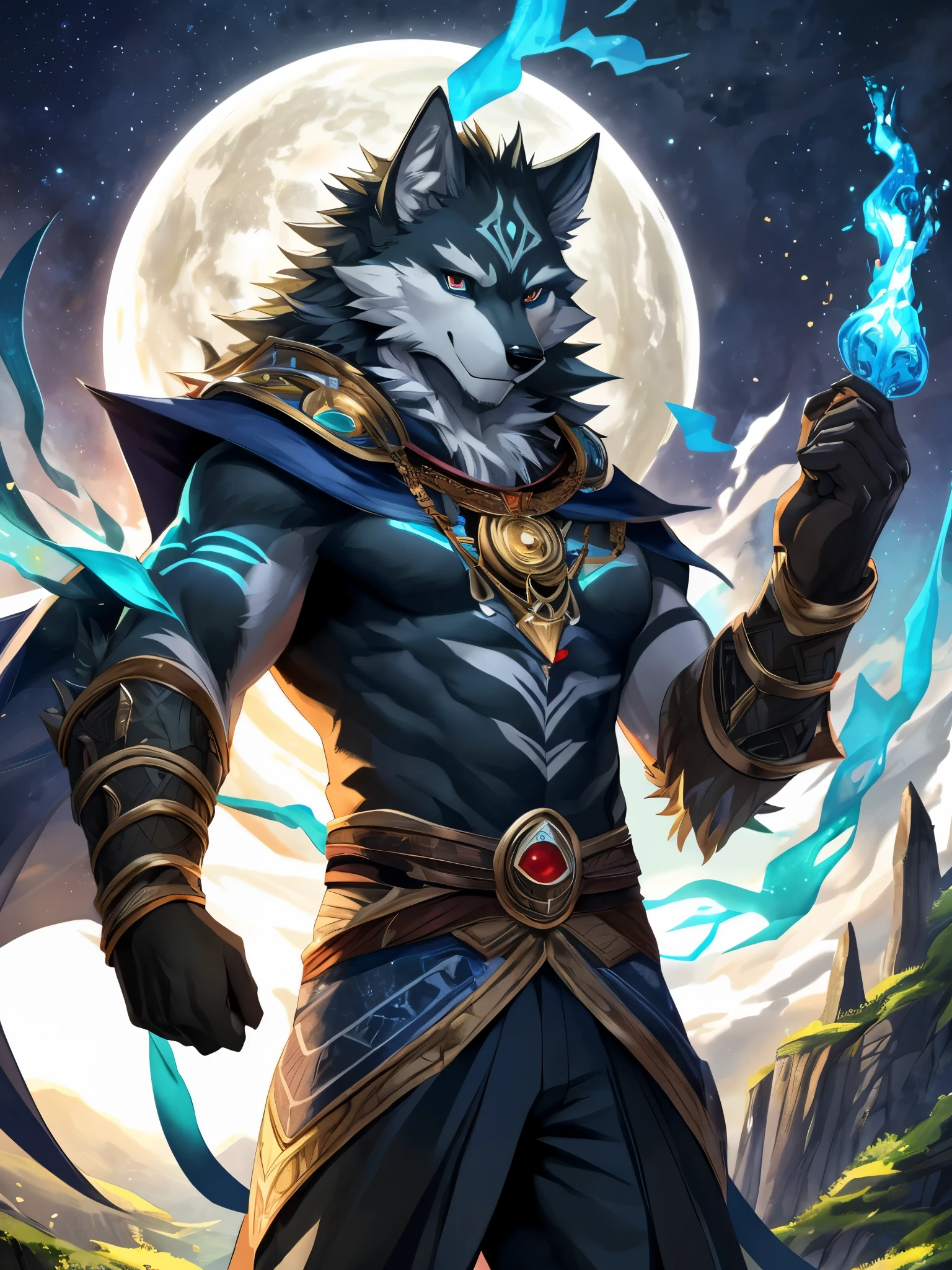 (posted on e621 by Yang J art style) furry, male, anthro, (wolf Tail), Solo, (Realistic eye details:1.2), (beautiful detailed eyes), anime - style image of a man in a white dress and a man in a black suit, beautiful avatar pictures, nature druid, wind sorcerer, a druid, anime fantasy illustration, full color illustration, druid, advanced digital anime art ”, by Yang J, Wolfman art, pixiv contest winner, wind wizard, wind sorcerer!, anime art, slim body, full body like, in a panoramic view, masterpiece, high quality, award winning, HD, 16k, (best quality,4k,8k,highres:1.2)