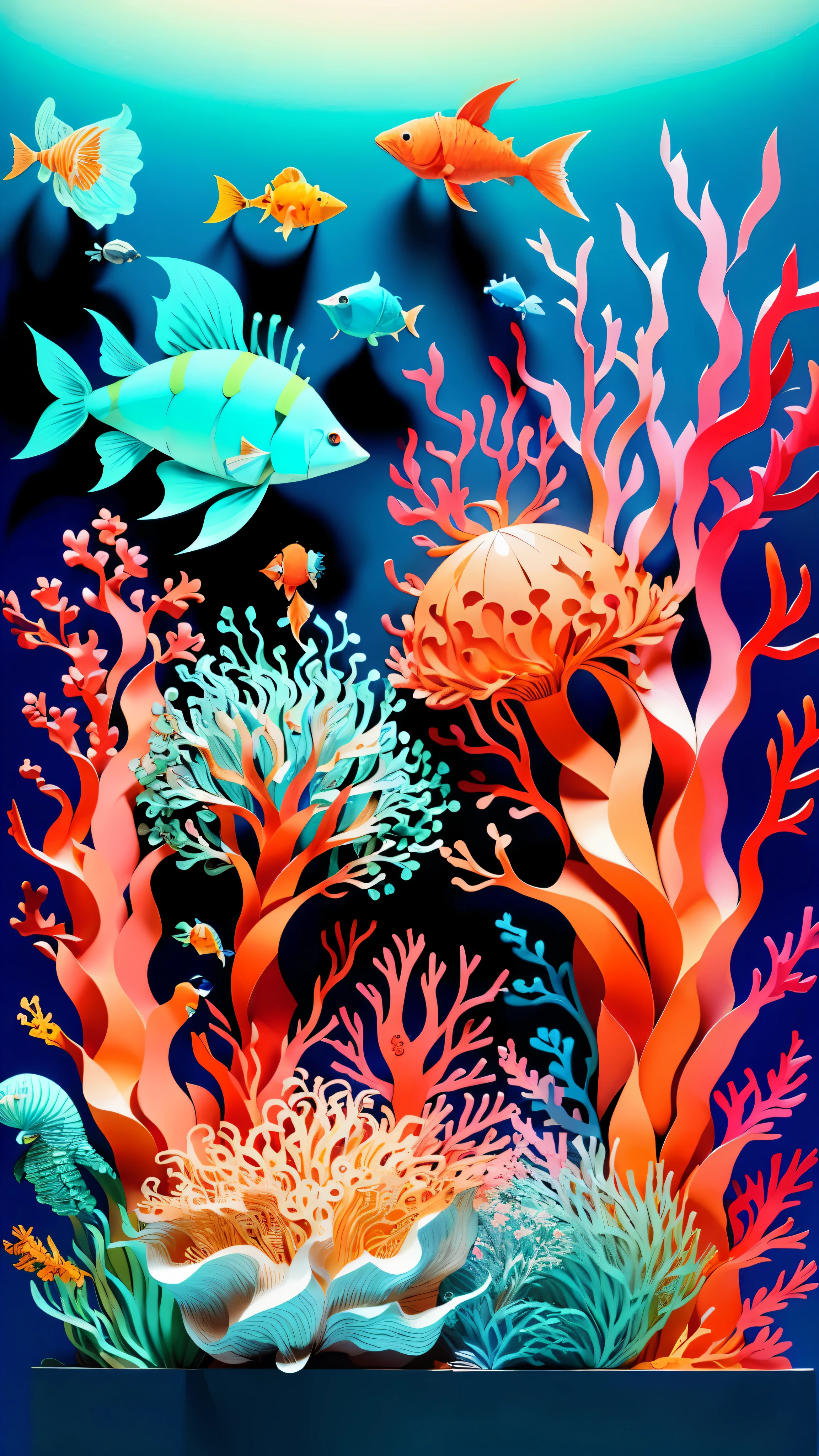 （（（tmasterpiece））），best qualtiy，illustratio，planet earth，Eau，firey，ventania，The fish，Octopus，the space，paper_cut，
