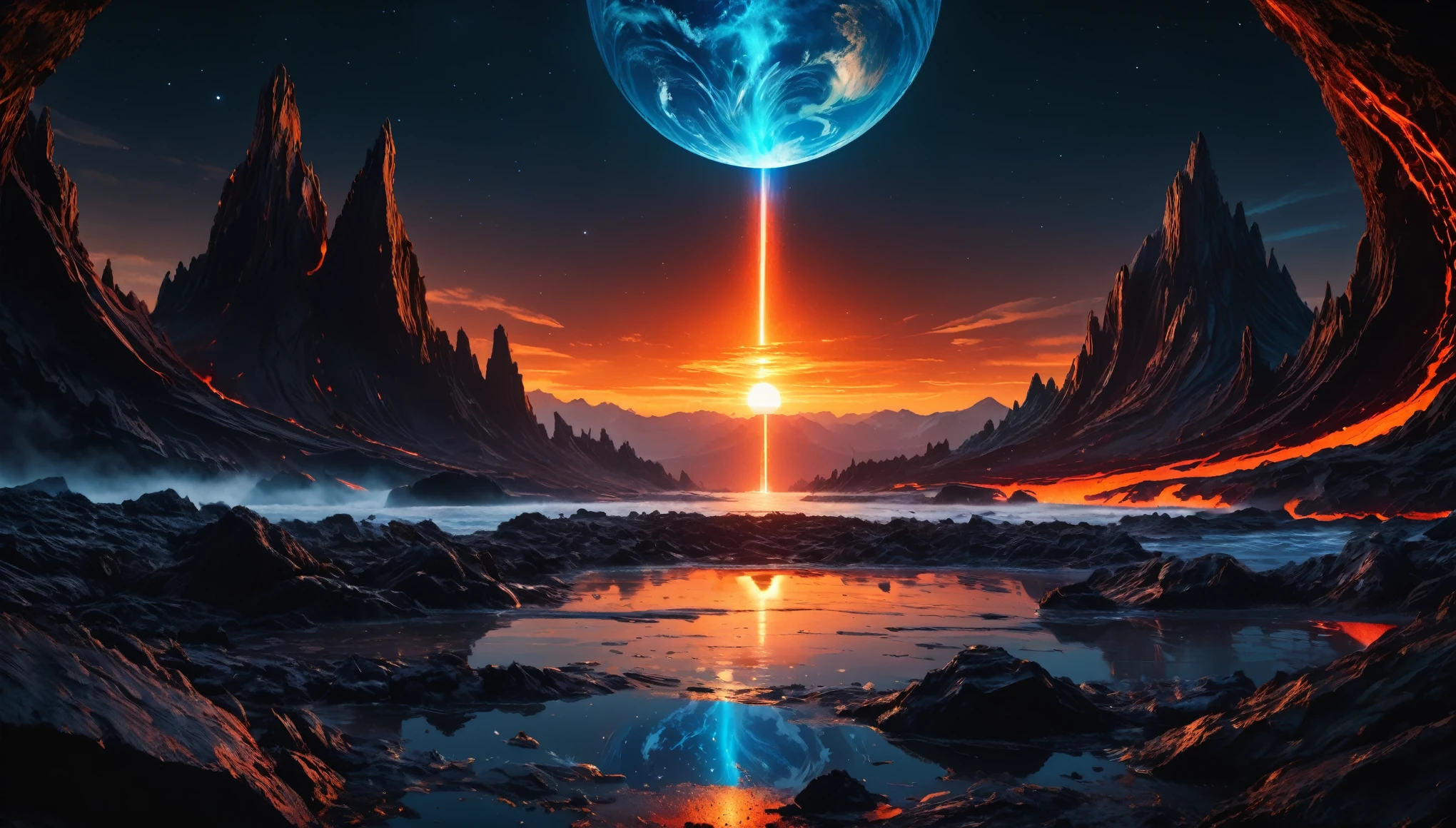 35mm photography, white cropped top, beautiful earth filled with water and lava, perfect eyes, sharp focus, 8k HD, crazy detail, intricate, Caenorhabditis elegans, atmospheric 4k hyper-detail, cinematic sensibility, sharp focus, masterpiece, color, surreal, vivid colors, (very detailed CG unity 8k wallpaper), intricate, high detail, sharp focus, realistic, symmetrical, volumetric lighting, beautiful, rich dark masterpiece, Dan Mumford and Mark M. Astrophotography in the style of Simonetti